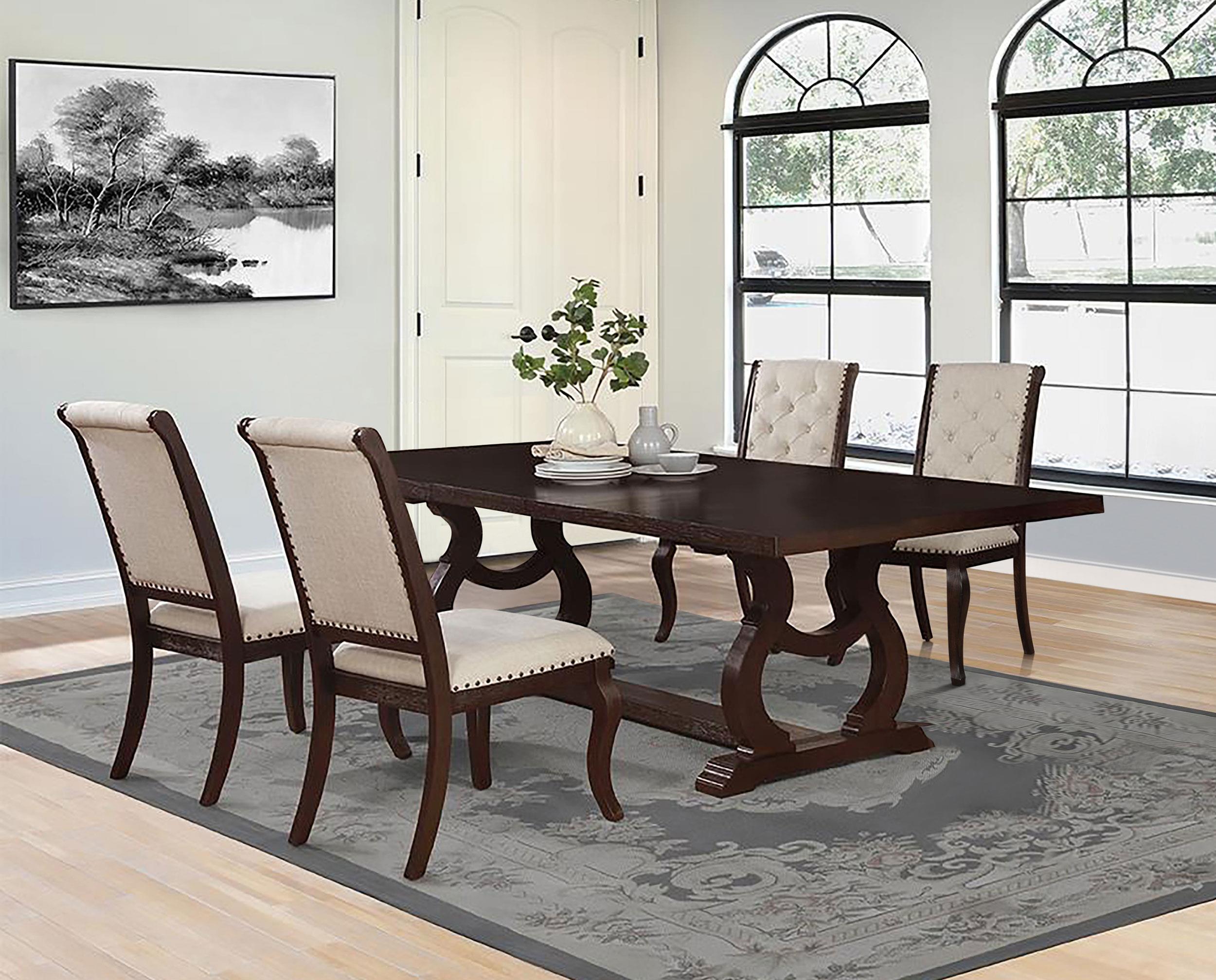 Brockway 5-Piece Rectangular Trestle Dining Set Antique Java image