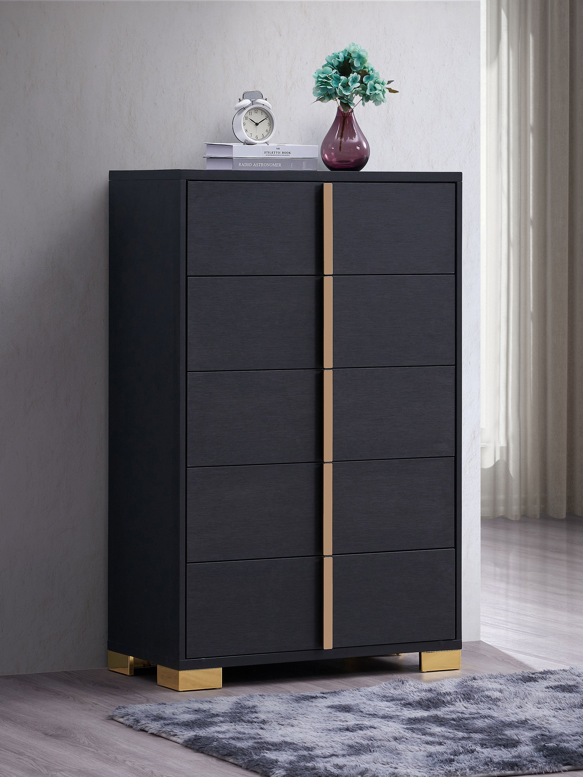 Marceline 5-drawer Chest Black image