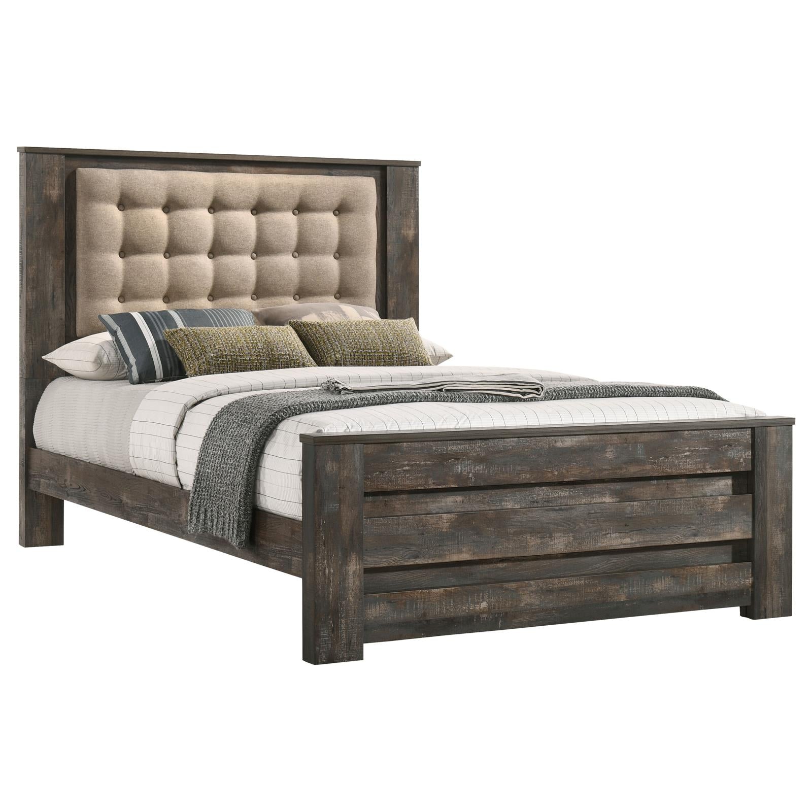 Ridgedale Tufted Headboard Eastern King Bed Latte and Weathered Dark Brown image