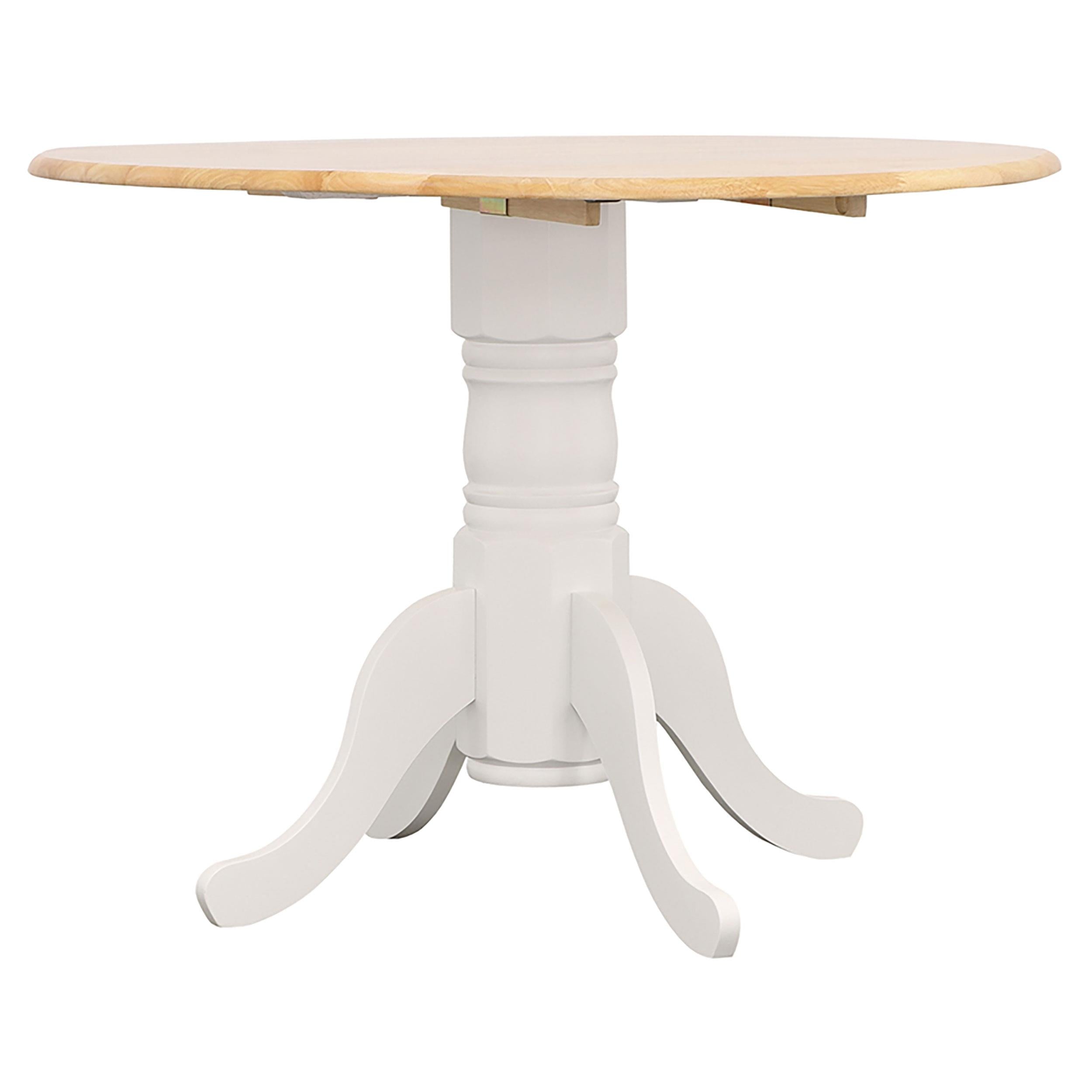 Allison Drop Leaf Round Dining Table Natural Brown and White image