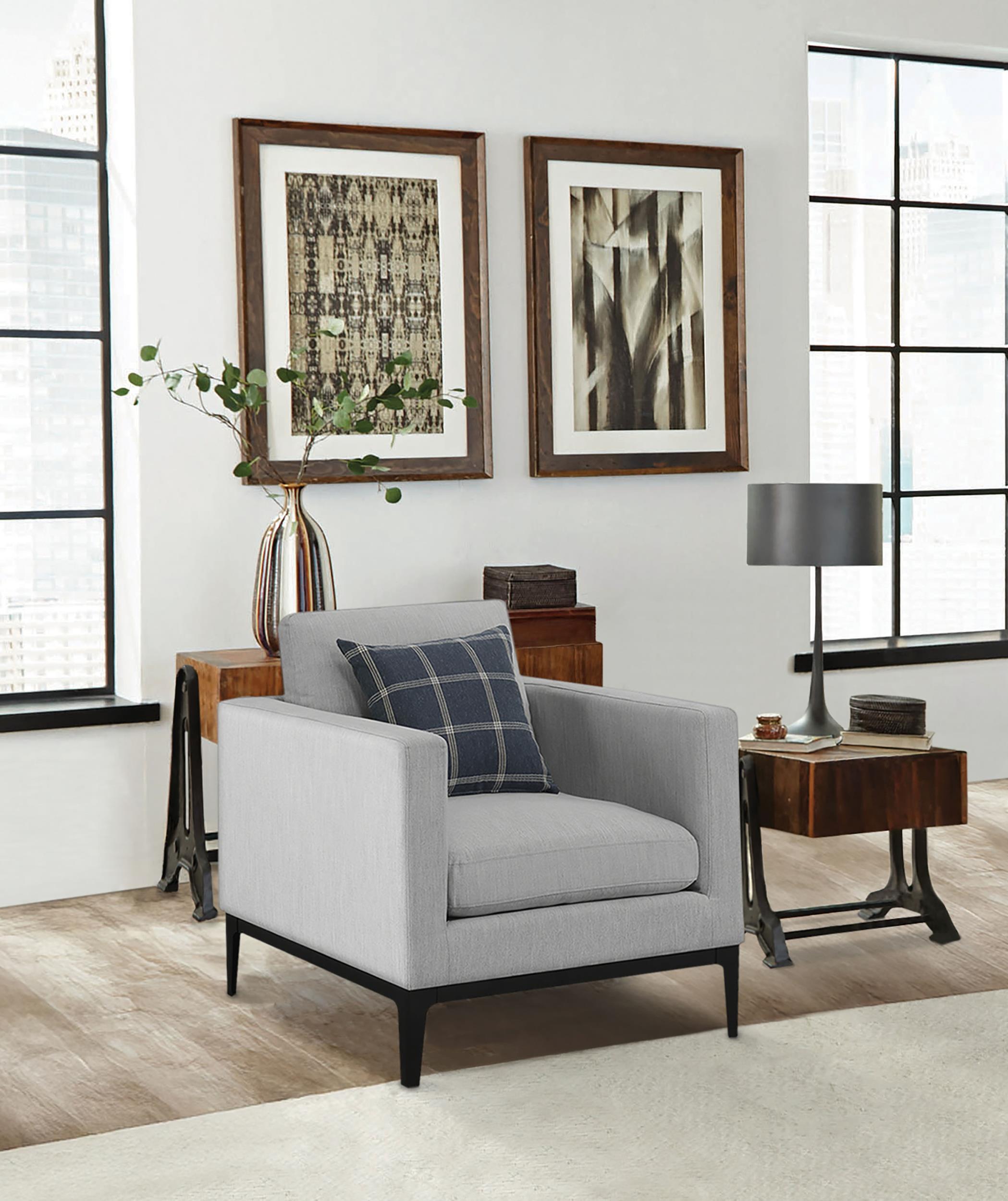 Apperson Cushioned Back Arm Chair Light Grey