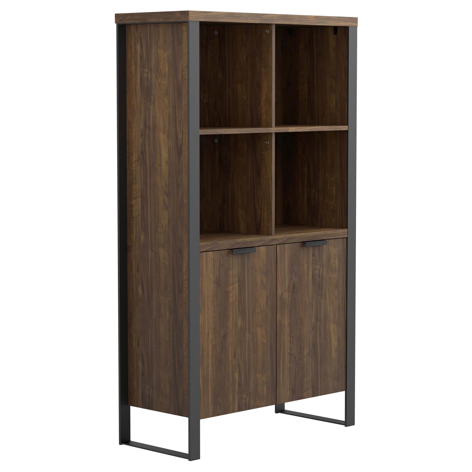 Pattinson 2-door Rectangular Bookcase Aged Walnut and Gunmetal image