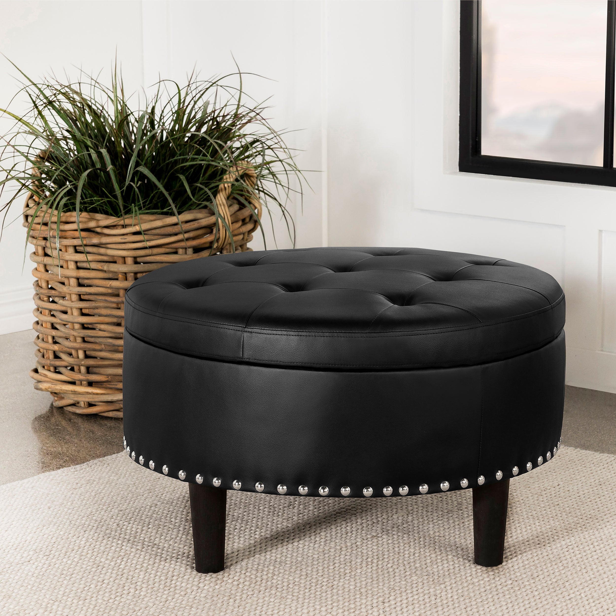 Jace Upholstered Tufted Storage Ottoman Black image