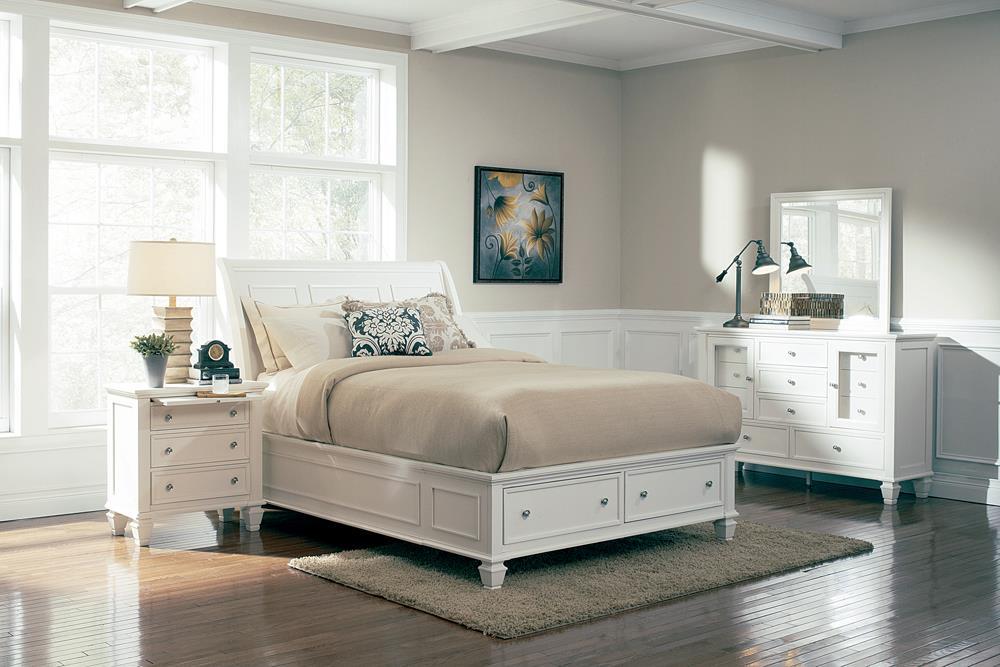 Sandy Beach California King Storage Sleigh Bed Cream White