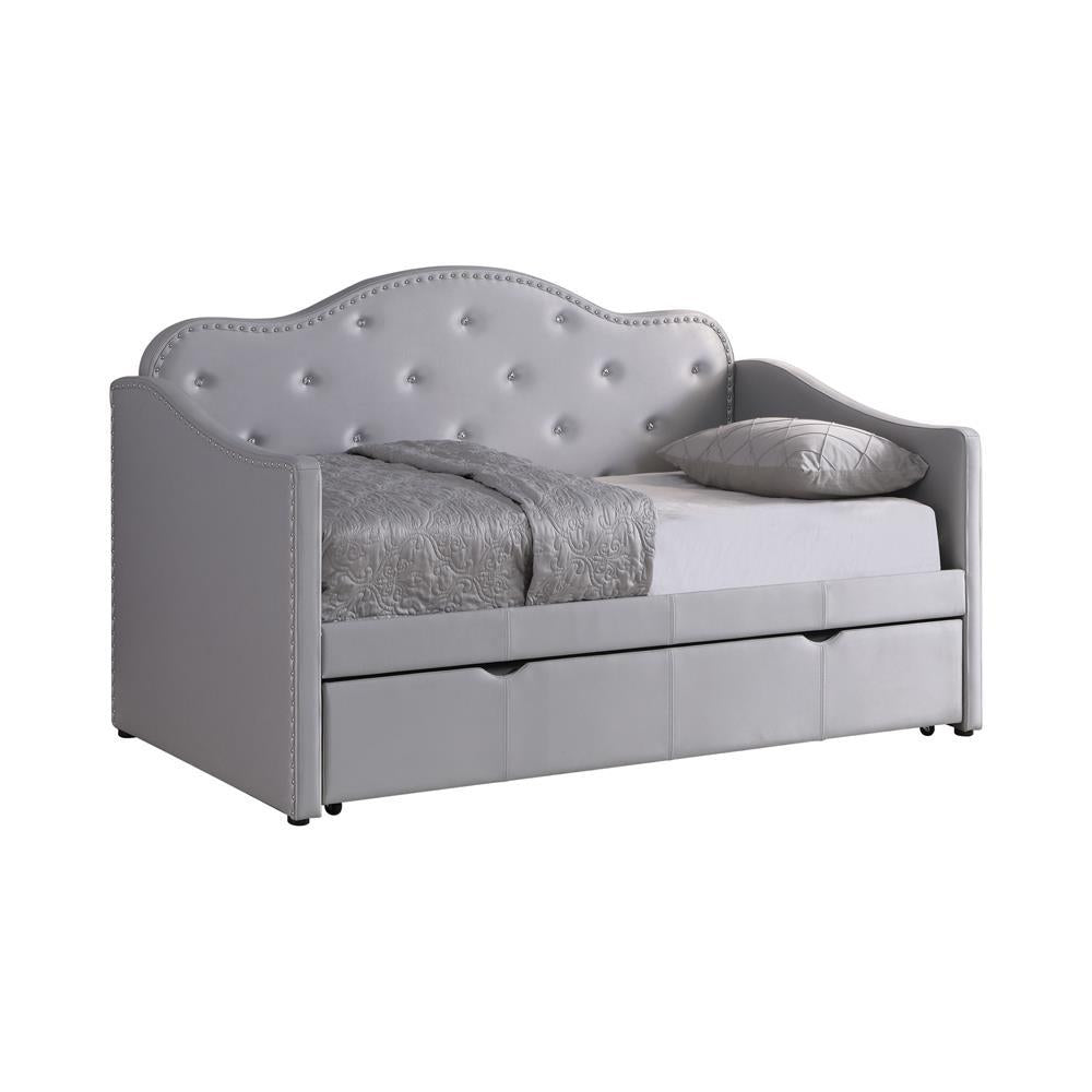 Elmore Upholstered Twin Daybed with Trundle Pearlescent Grey