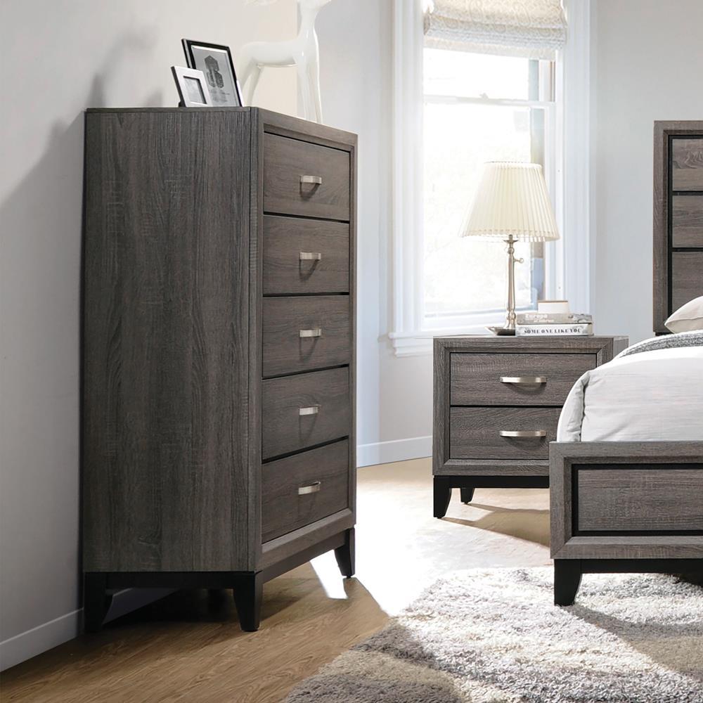 Watson 5-drawer Chest Grey Oak and Black