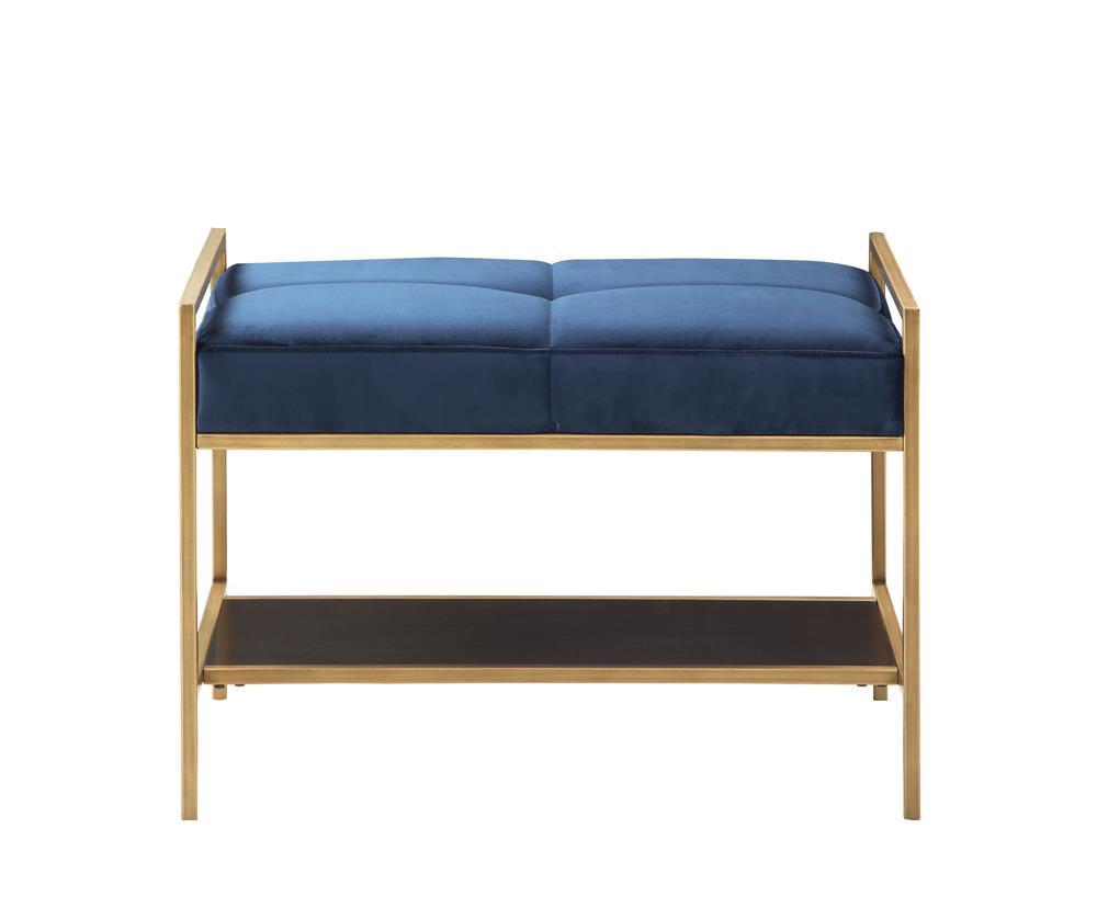 Maria Upholstered Stool Navy Blue and Gold