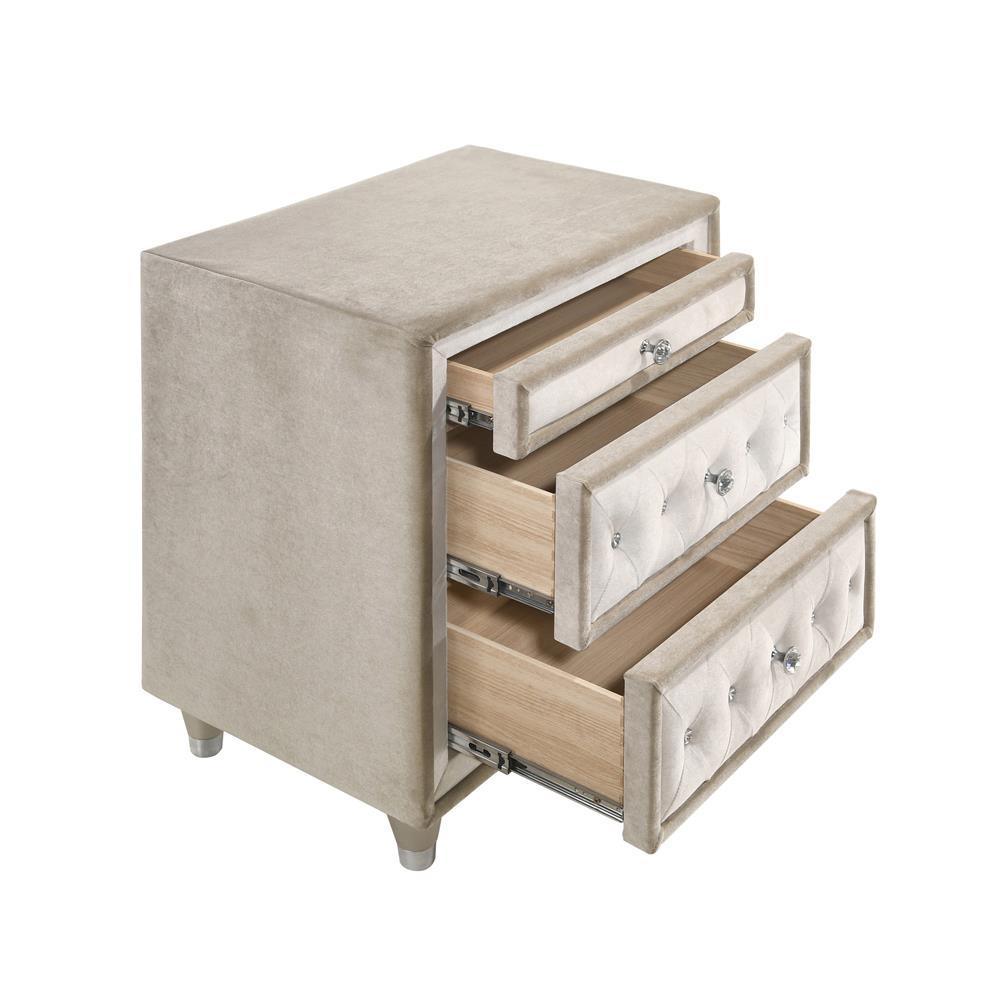 Antonella 3-drawer Upholstered Nightstand Ivory and Camel