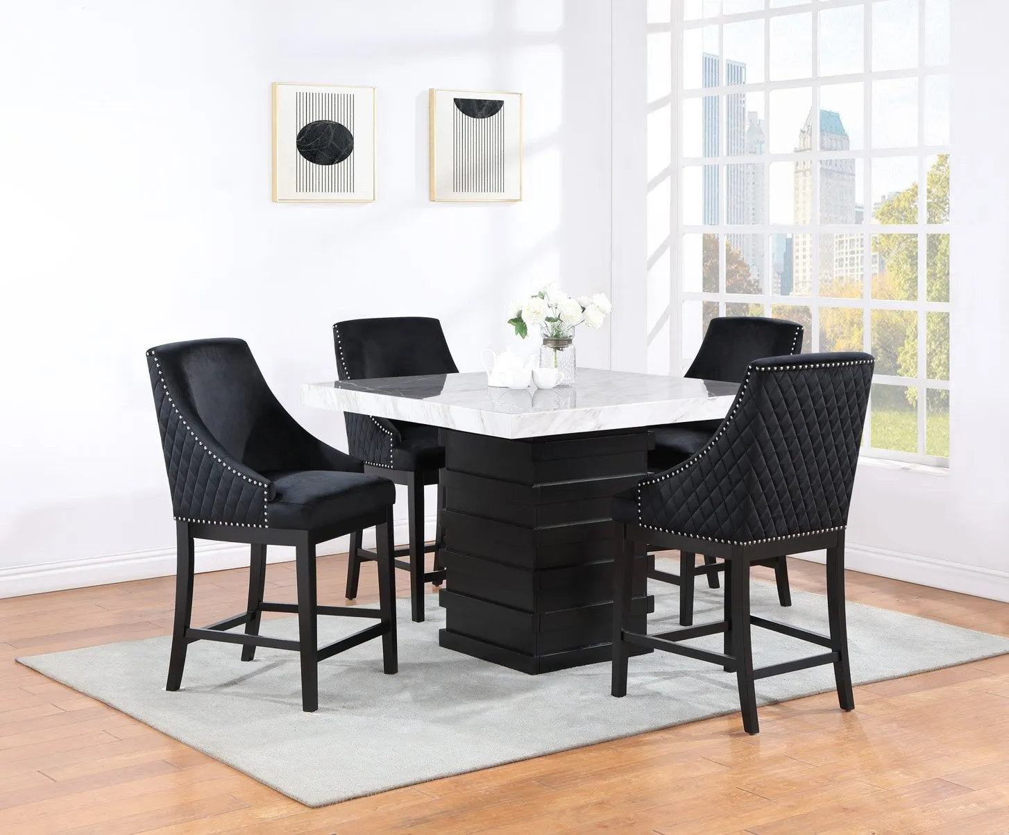 D164 White/D163 Black Table & 4 Chairs