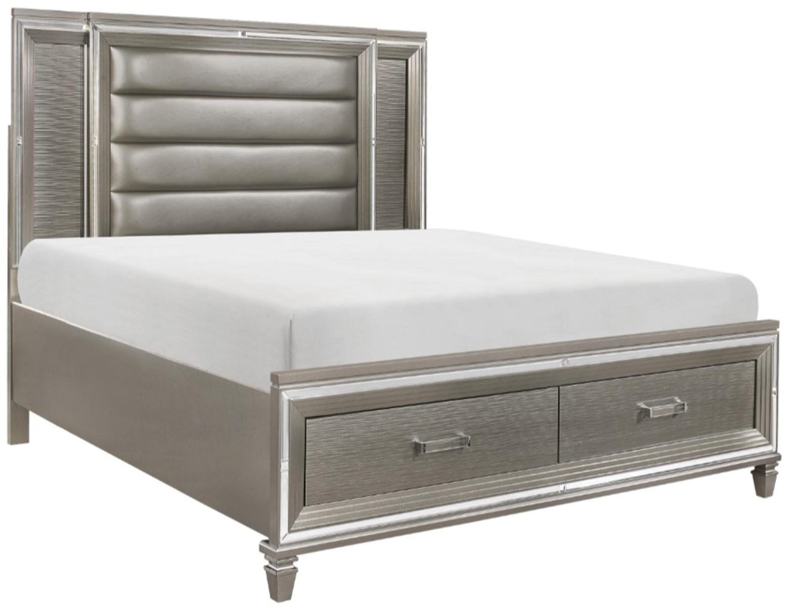 Homelegance Tamsin Queen Upholstered Storage Bed in Silver Grey Metallic 1616-1*