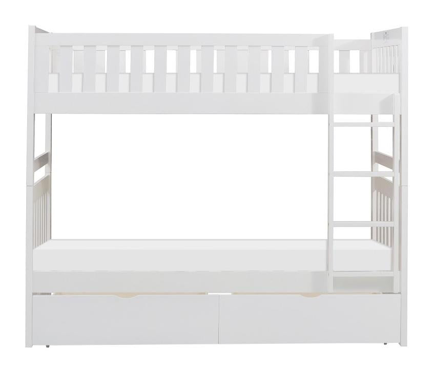 Homelegance Galen Twin/Twin Bunk Bed w/ Storage Boxes in White B2053W-1*T