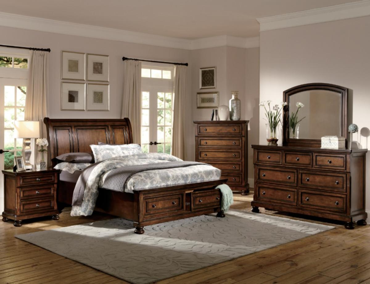 Homelegance Cumberland Queen Sleigh Platform Bed with Footboard Storage in Brown Cherry 2159-1*