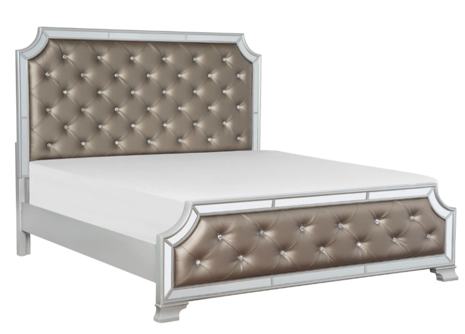 Homelegance Avondale Queen Upholstered Panel Bed in Silver 1646-1*