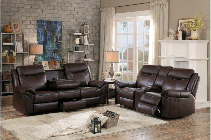 Homelegance Furniture Aram Double Glider Reclining Sofa in Brown 8206BRW-3