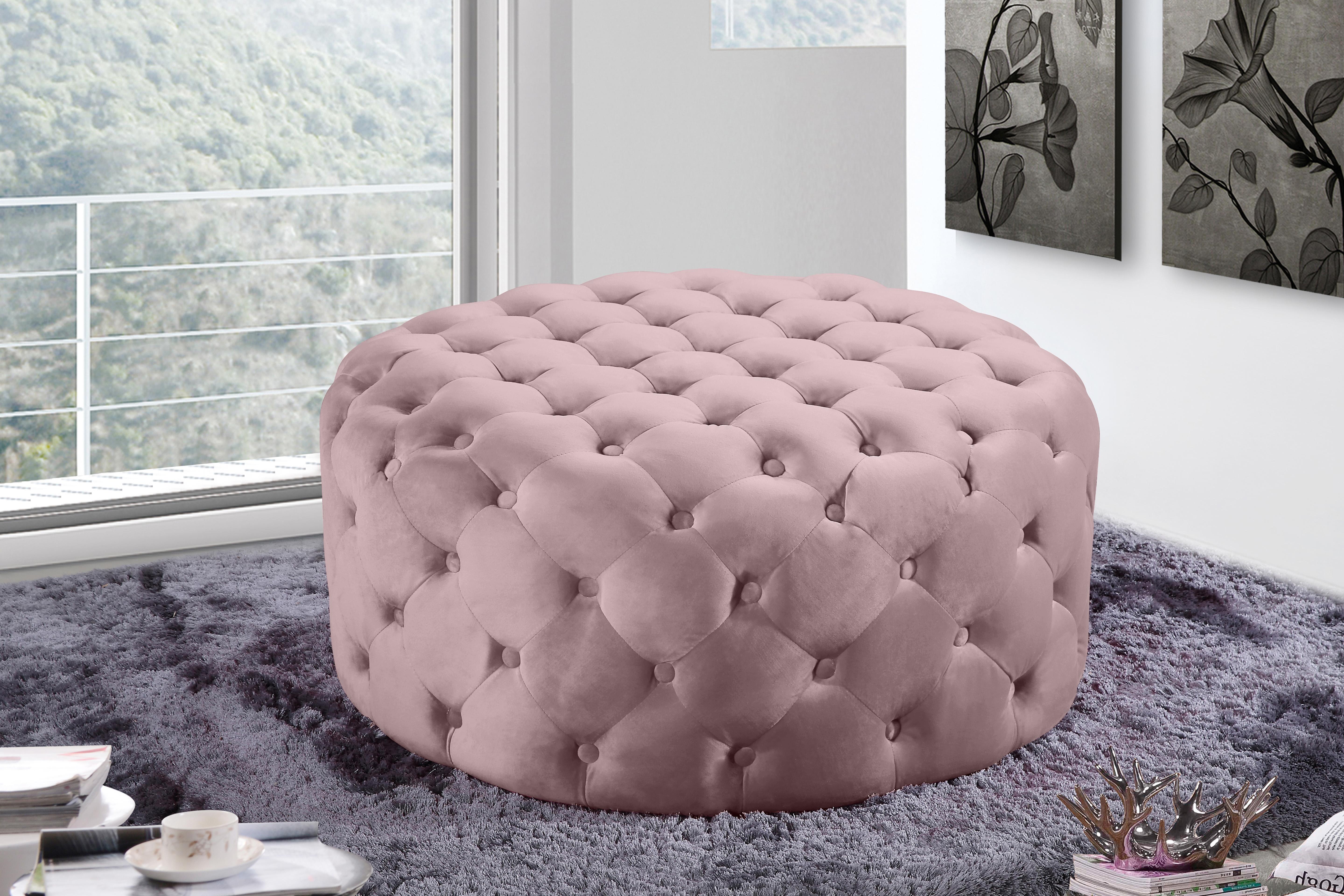 Addison Pink Velvet Ottoman/Bench