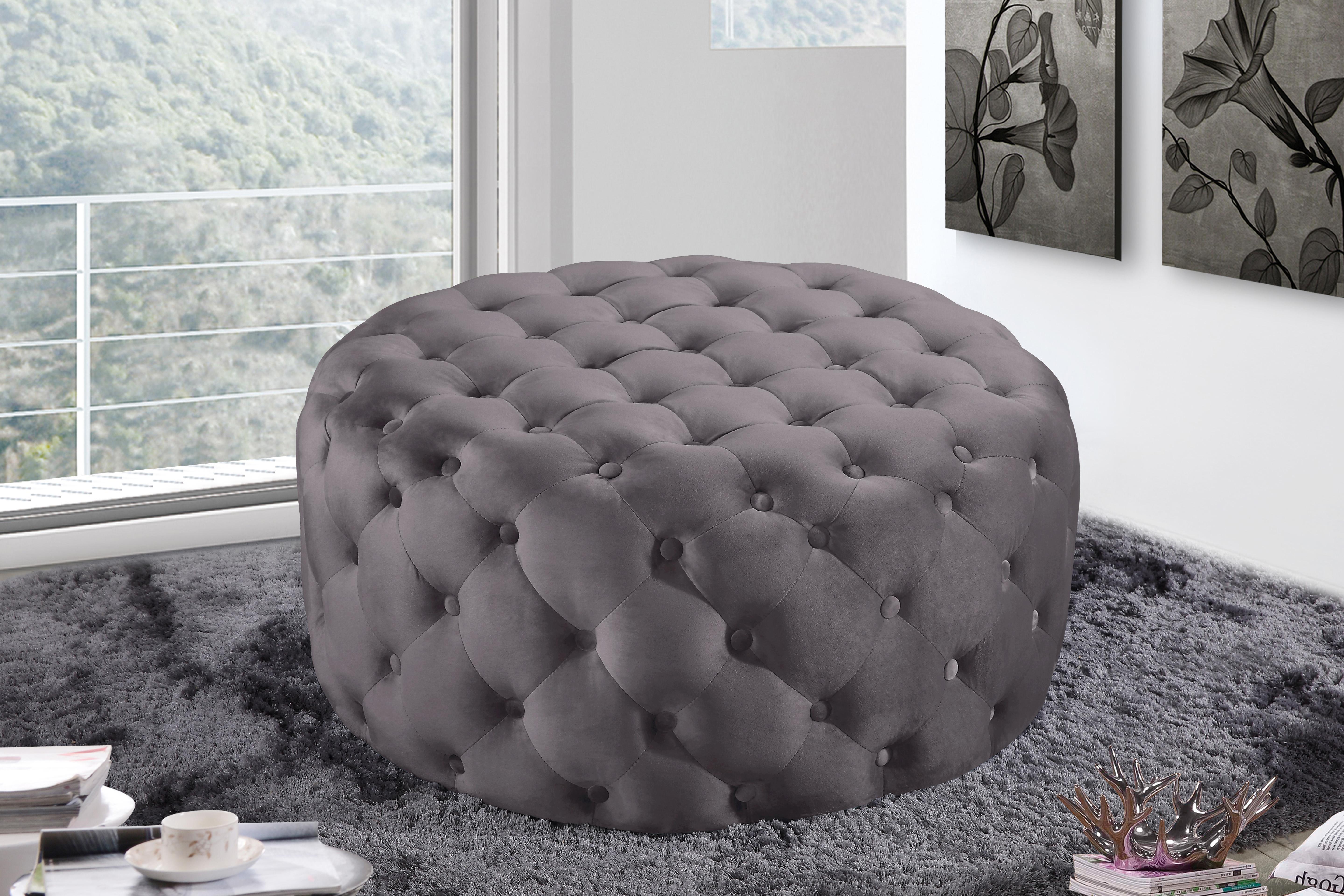 Addison Grey Velvet Ottoman/Bench