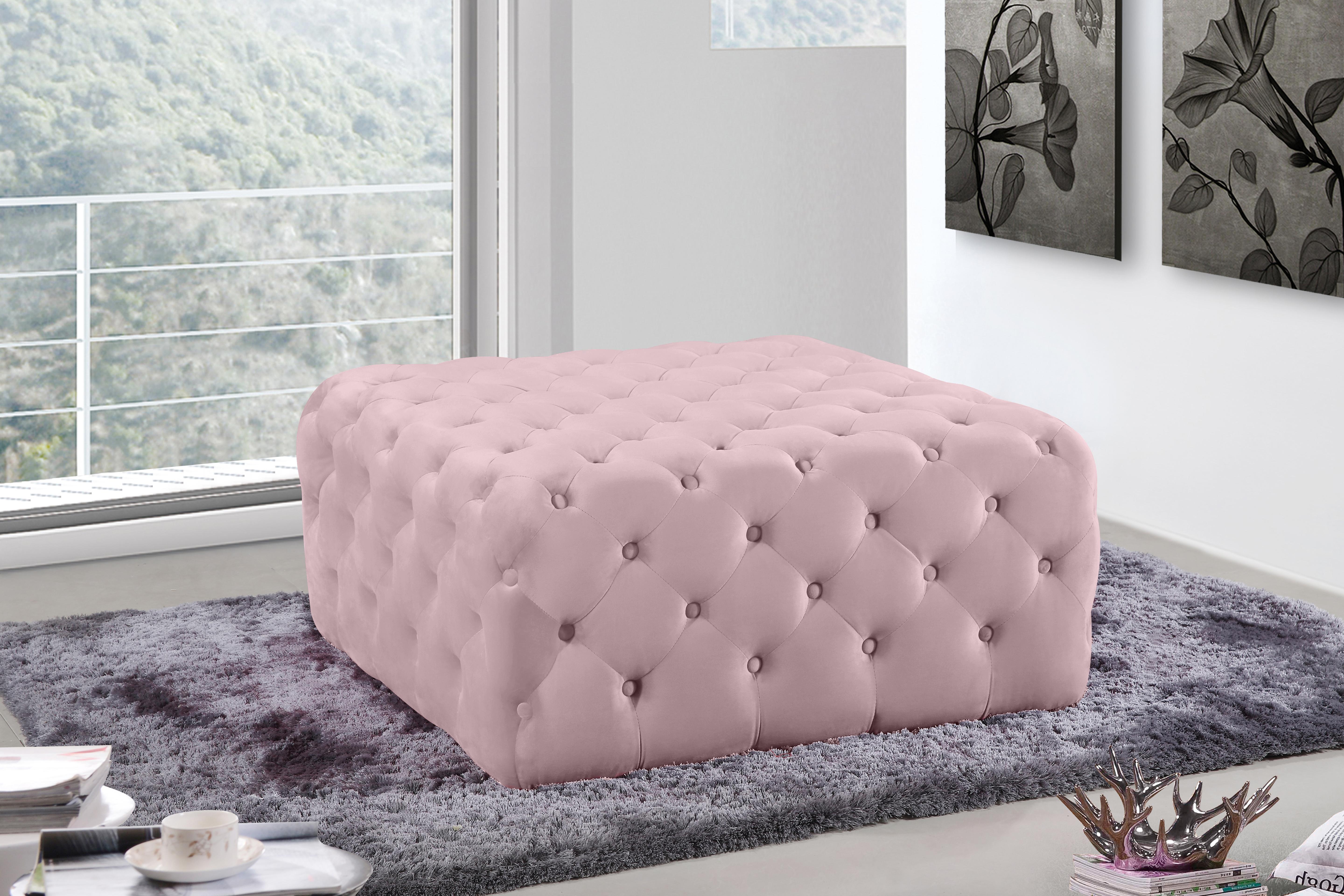 Ariel Pink Velvet Ottoman/Bench