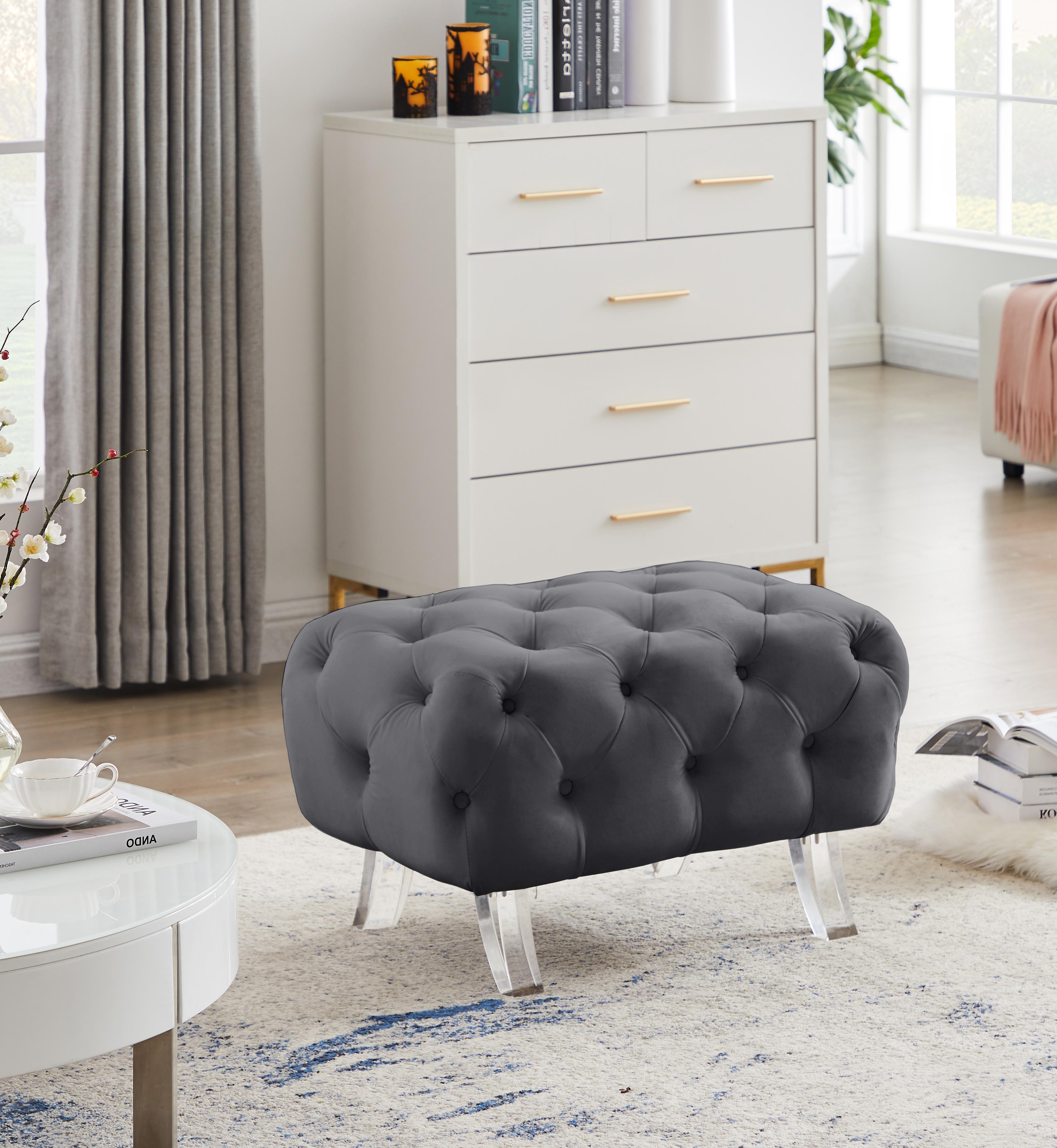 Crescent Grey Velvet Ottoman