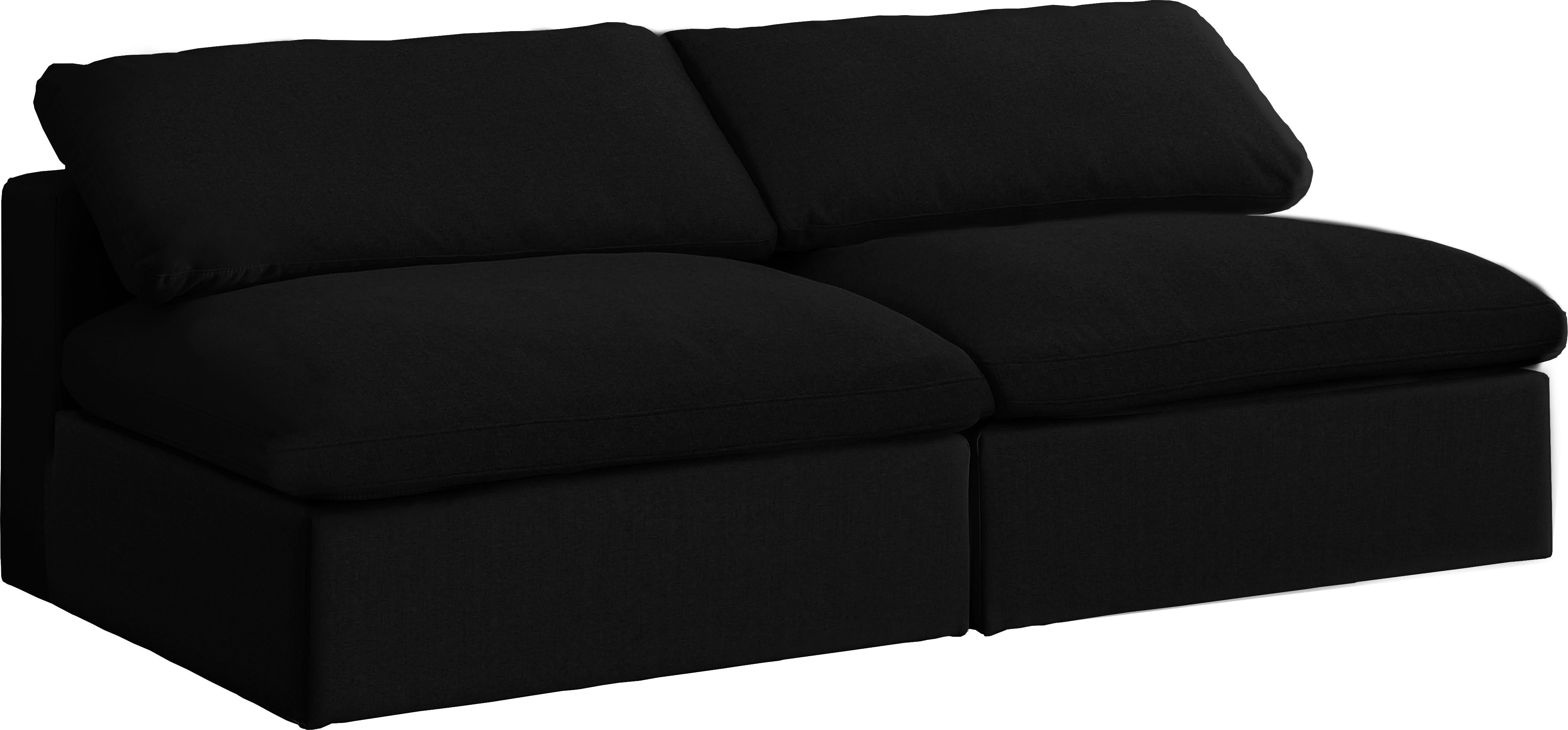 Serene Black Linen Fabric Deluxe Cloud Modular Armless Sofa