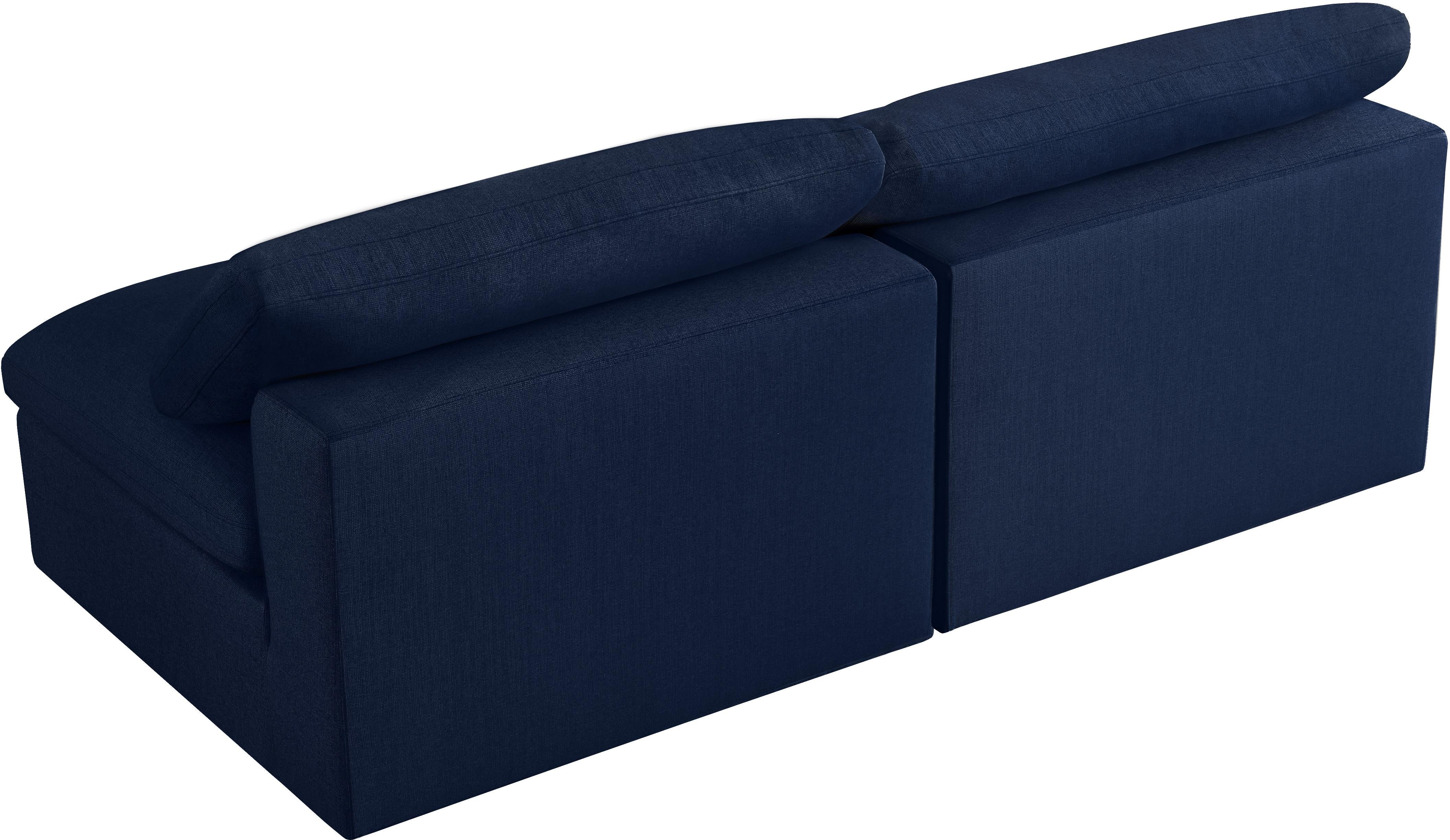 Serene Navy Linen Fabric Deluxe Cloud Modular Armless Sofa