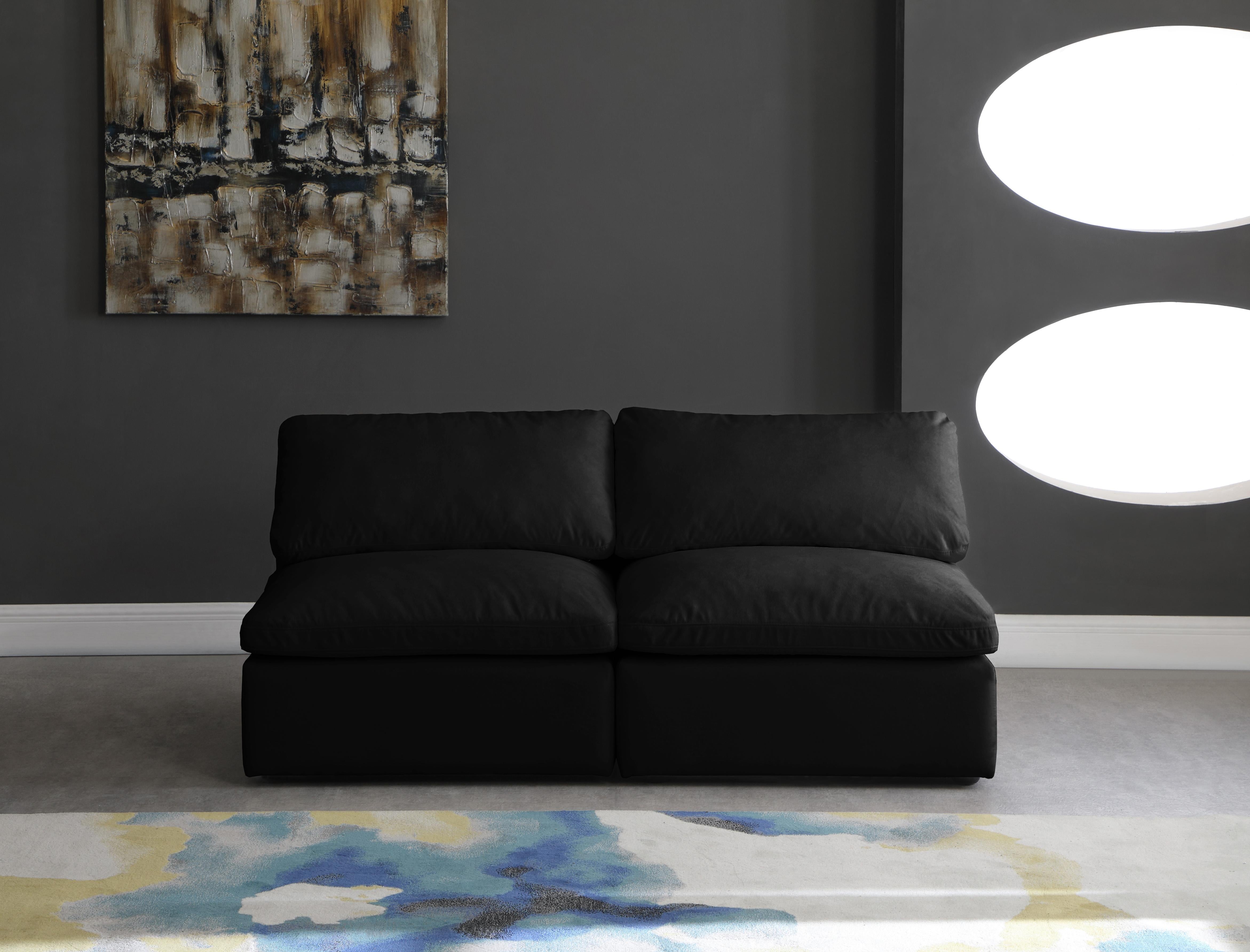 Plush Black Velvet Standard Cloud Modular Sofa