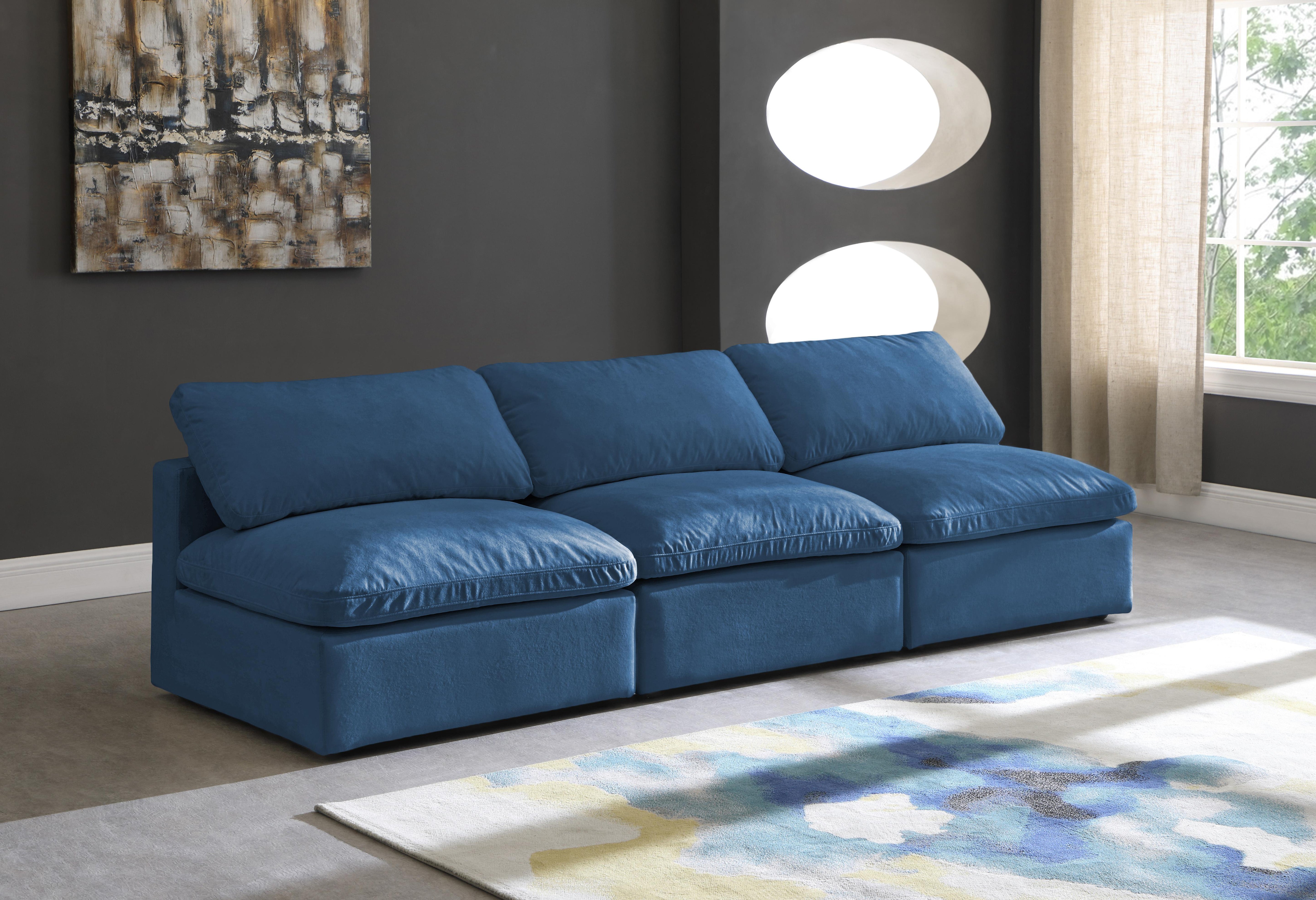 Plush Navy Velvet Standard Cloud Modular Sofa