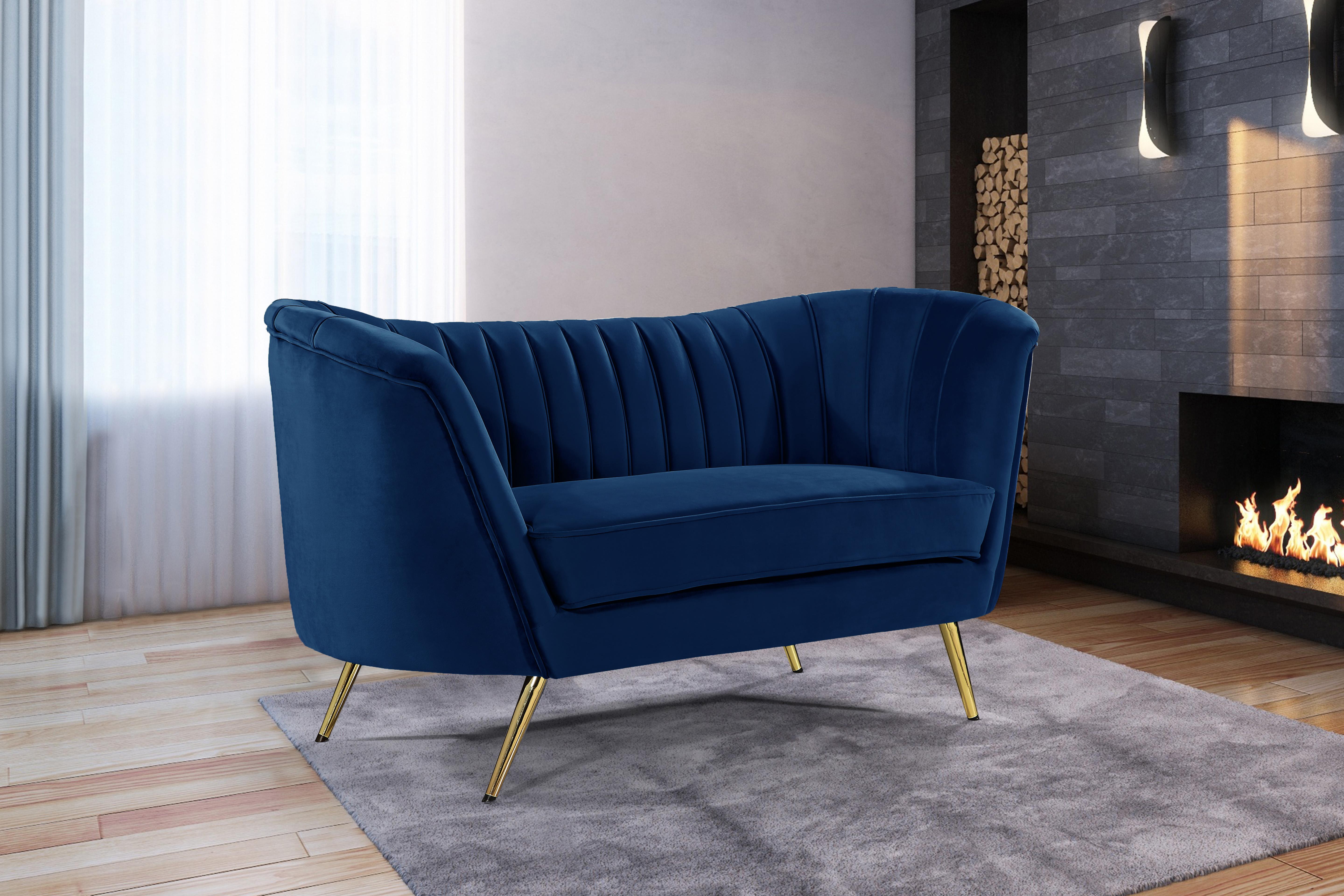 Margo Navy Velvet Loveseat