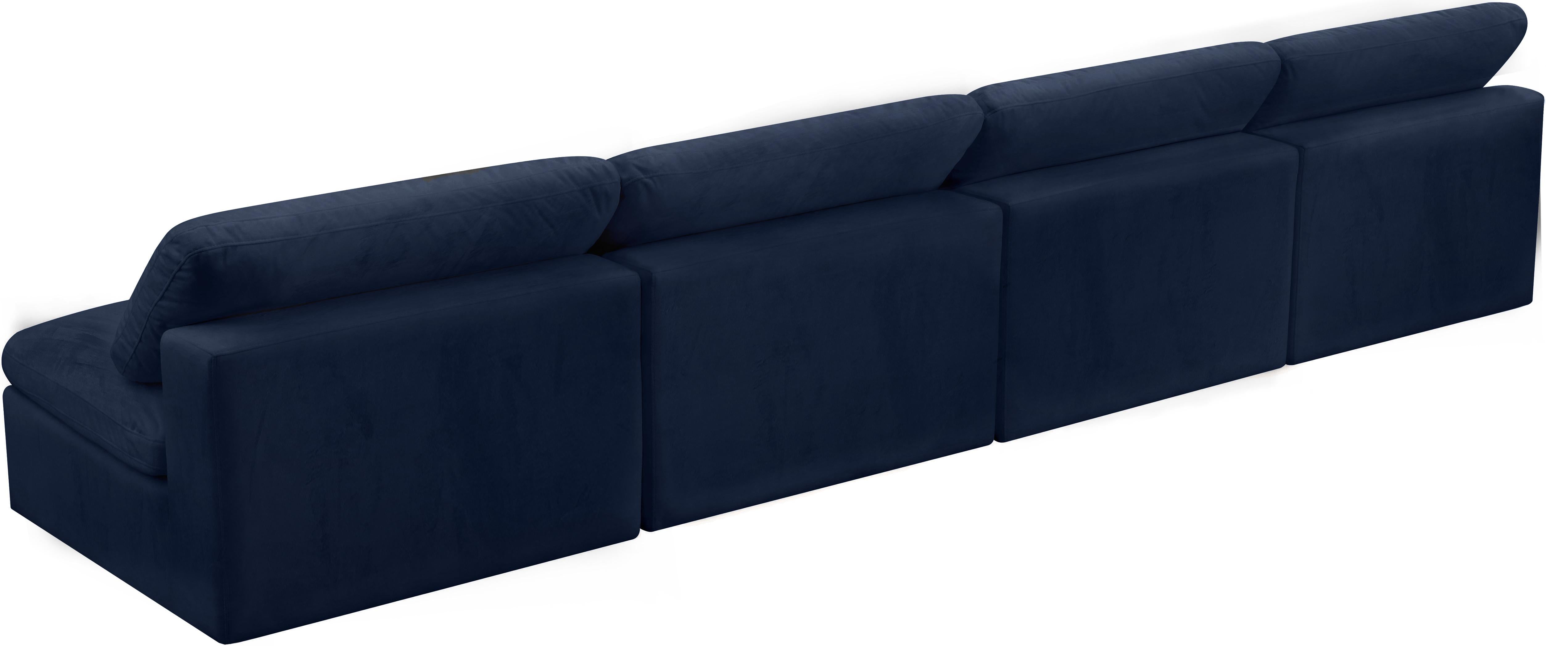 Cozy Navy Velvet Cloud Modular Armless Sofa