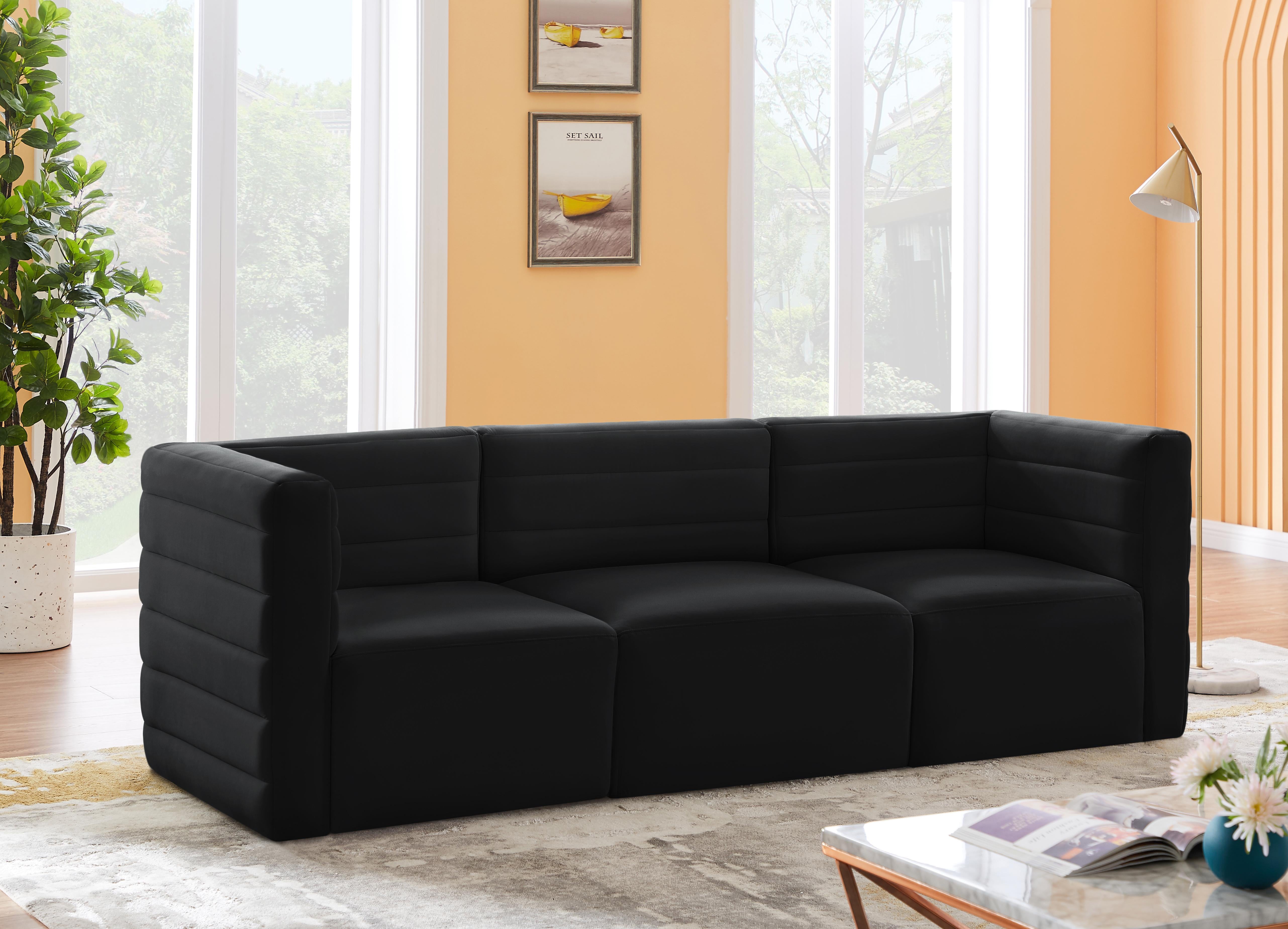 Quincy Black Velvet Modular Sofa