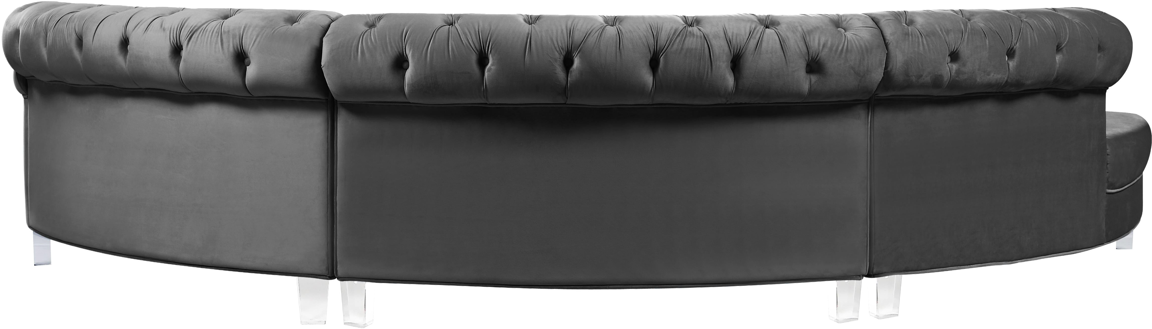 Anabella Grey Velvet 3pc. Sectional