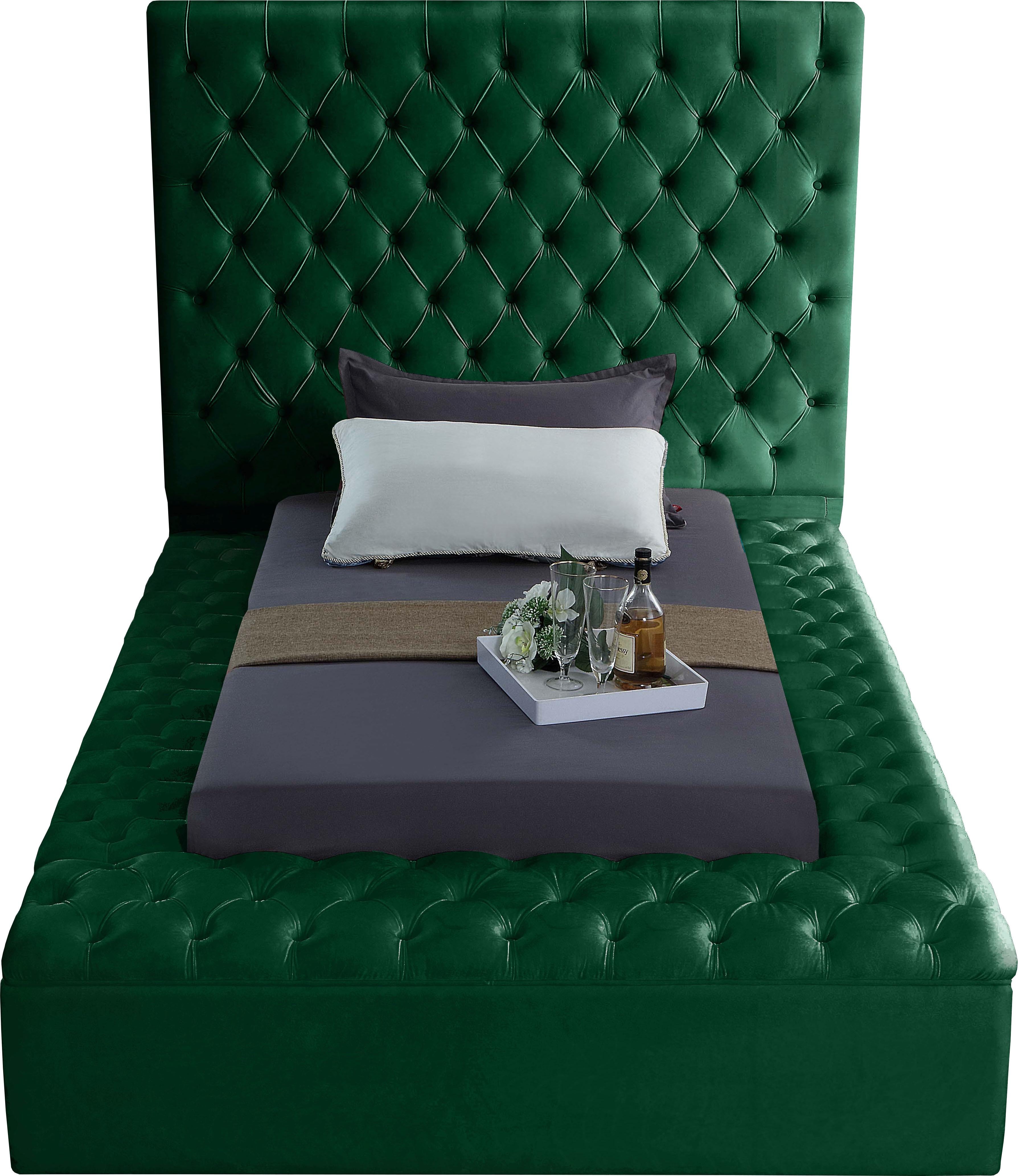 Bliss Green Velvet Twin Bed (3 Boxes)