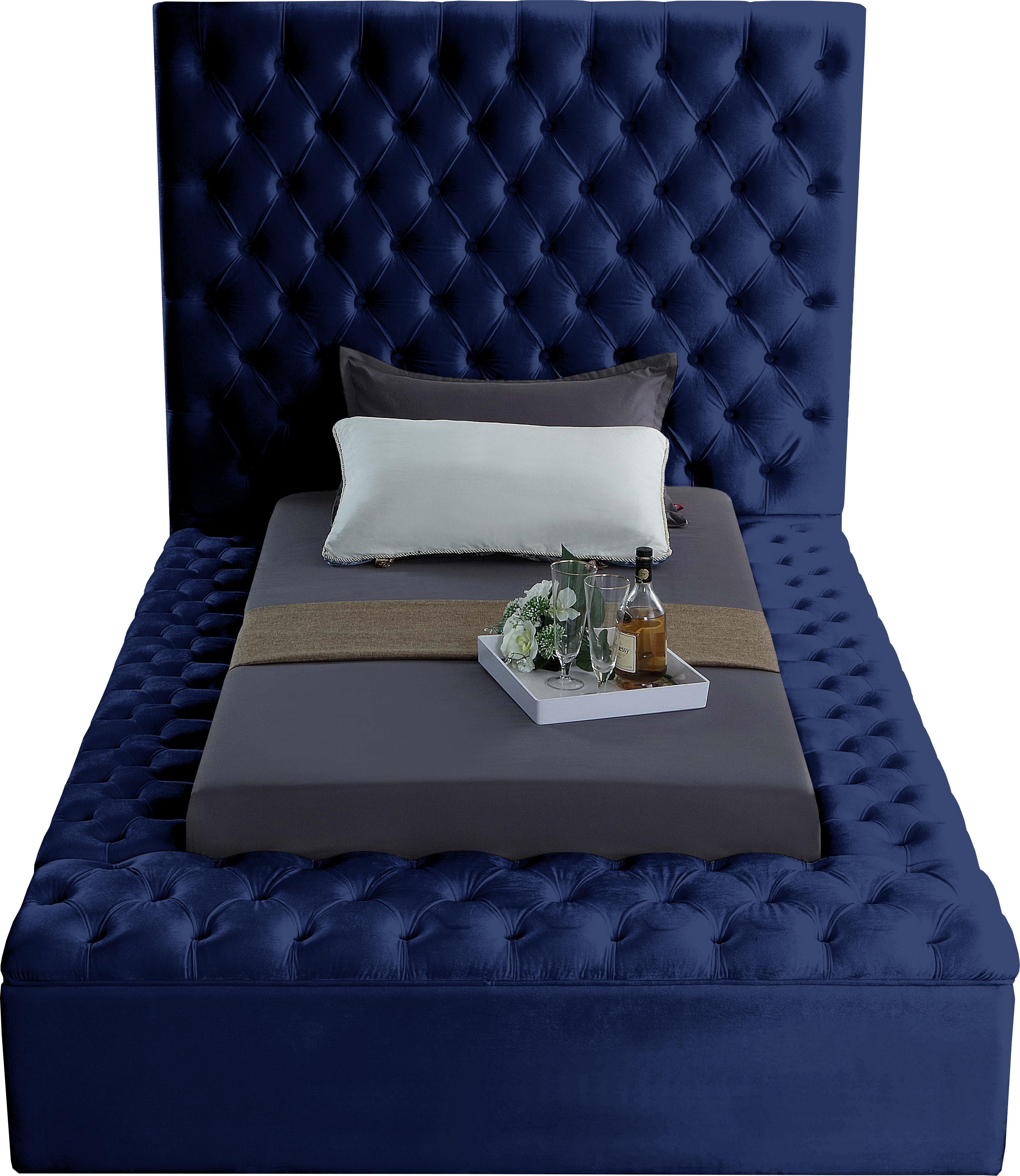 Bliss Navy Velvet Twin Bed (3 Boxes)