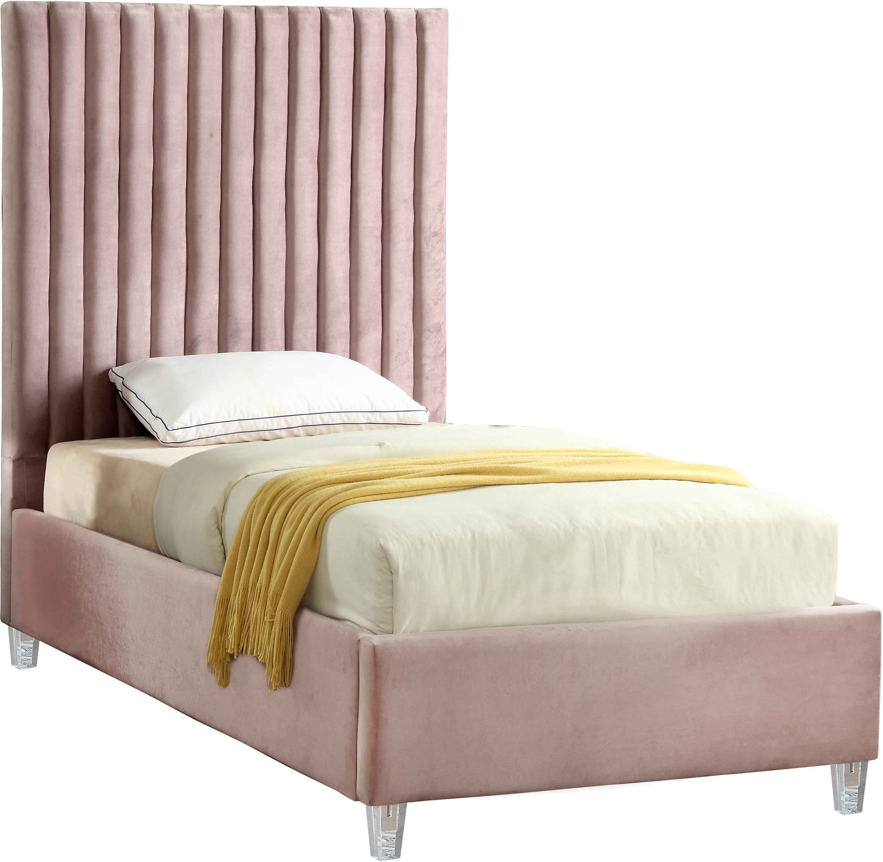 Candace Pink Velvet Twin Bed image