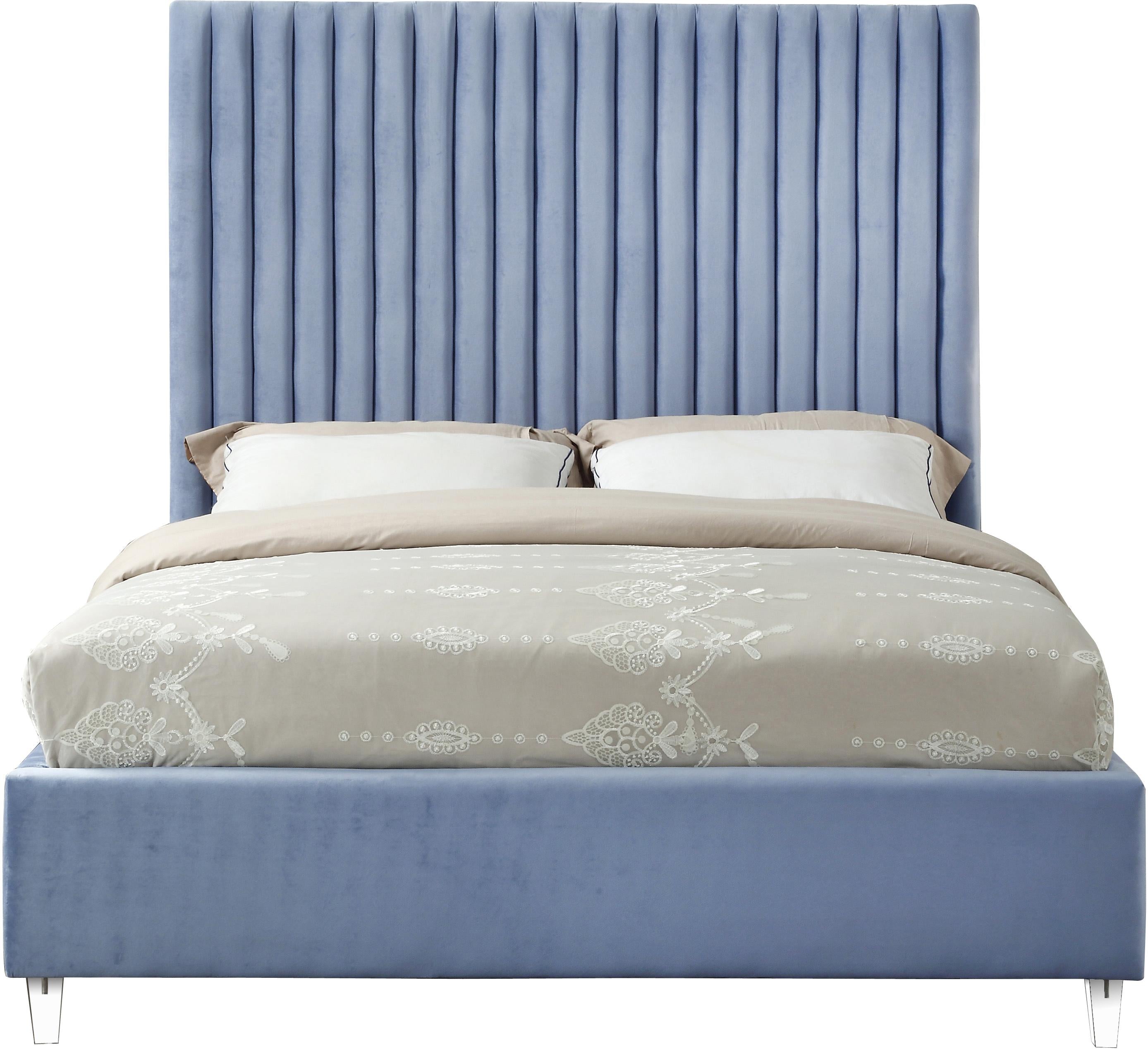 Candace Sky Blue Velvet Full Bed