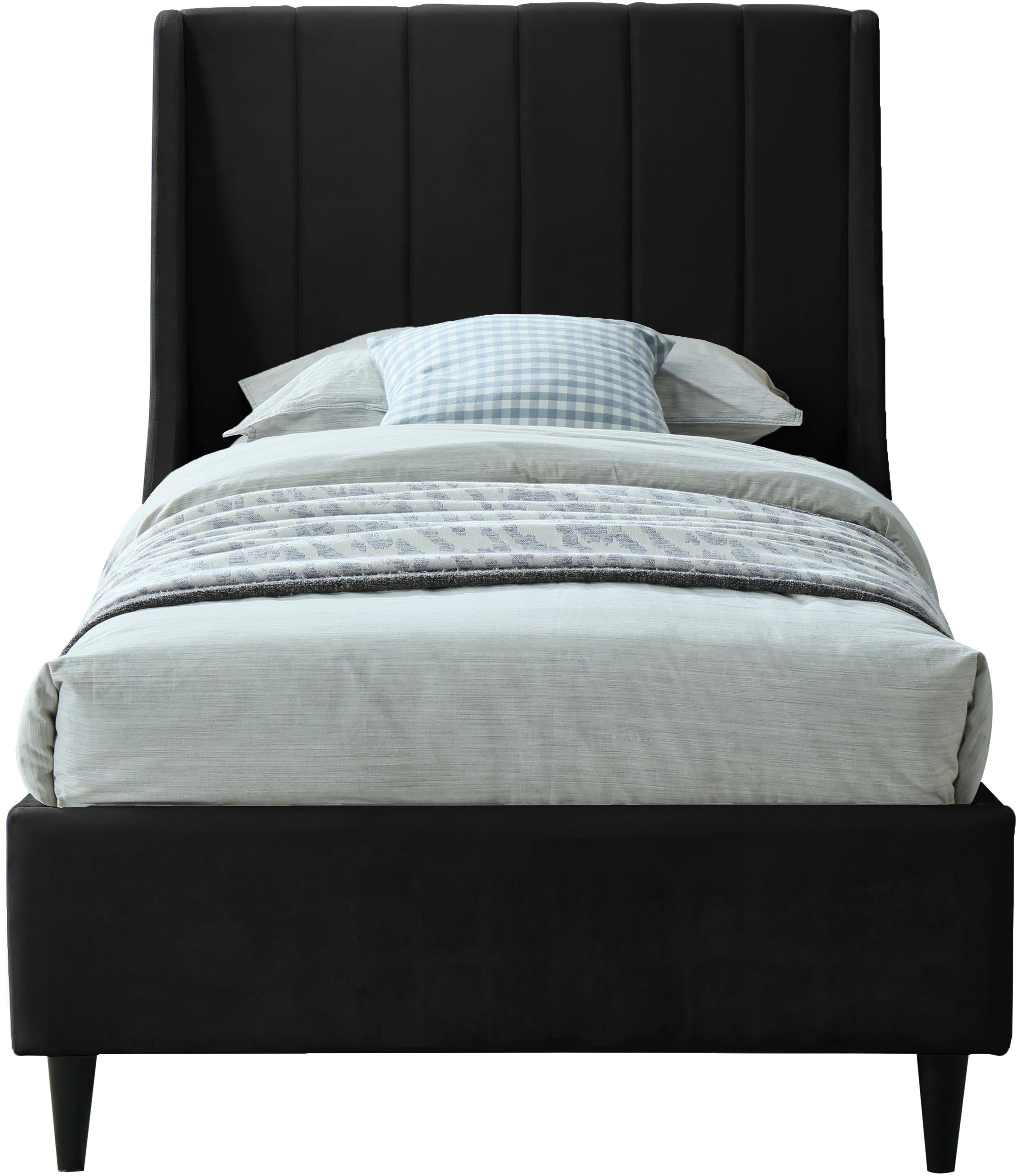 Eva Black Velvet Twin Bed