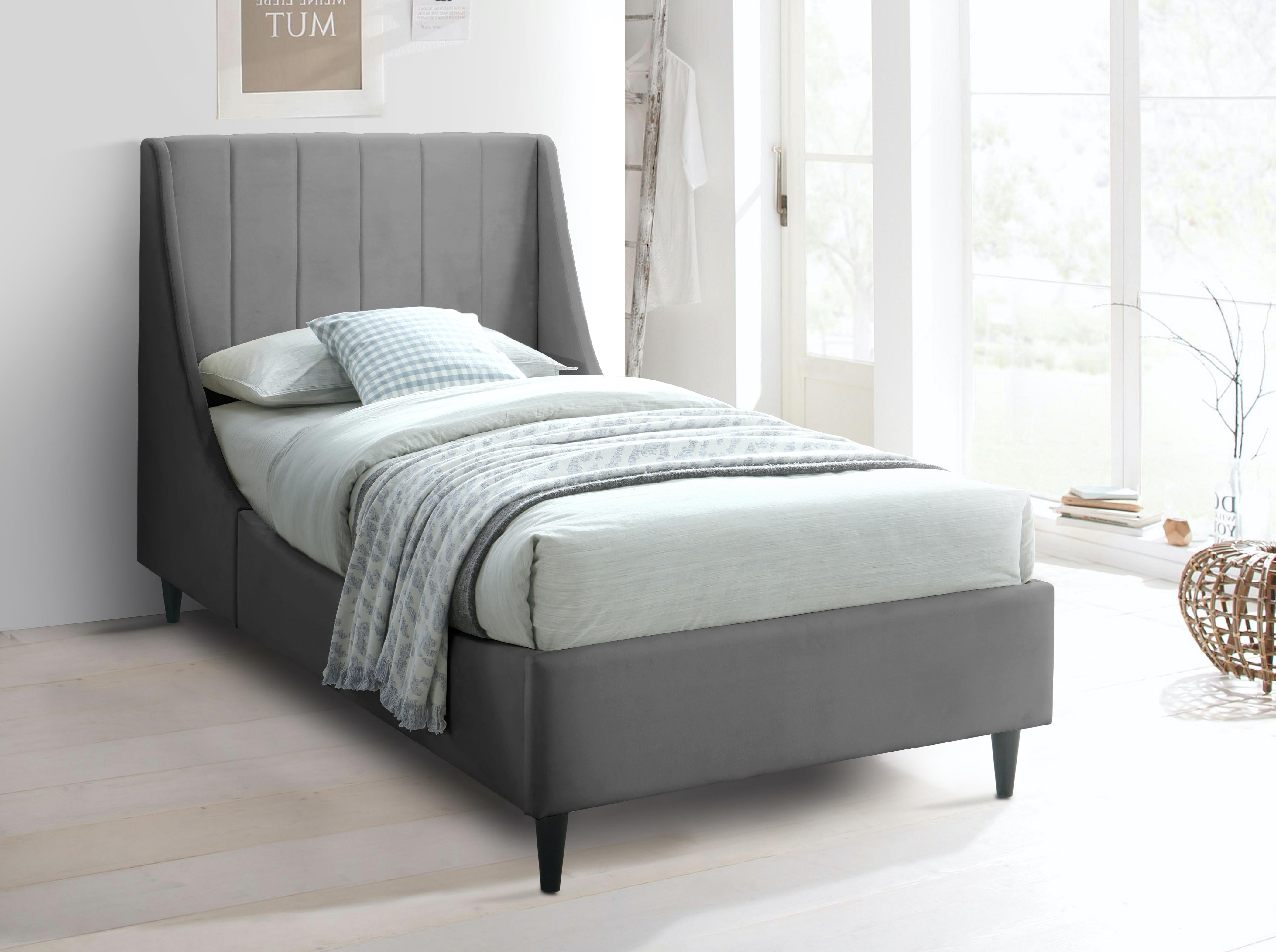 Eva Grey Velvet Twin Bed