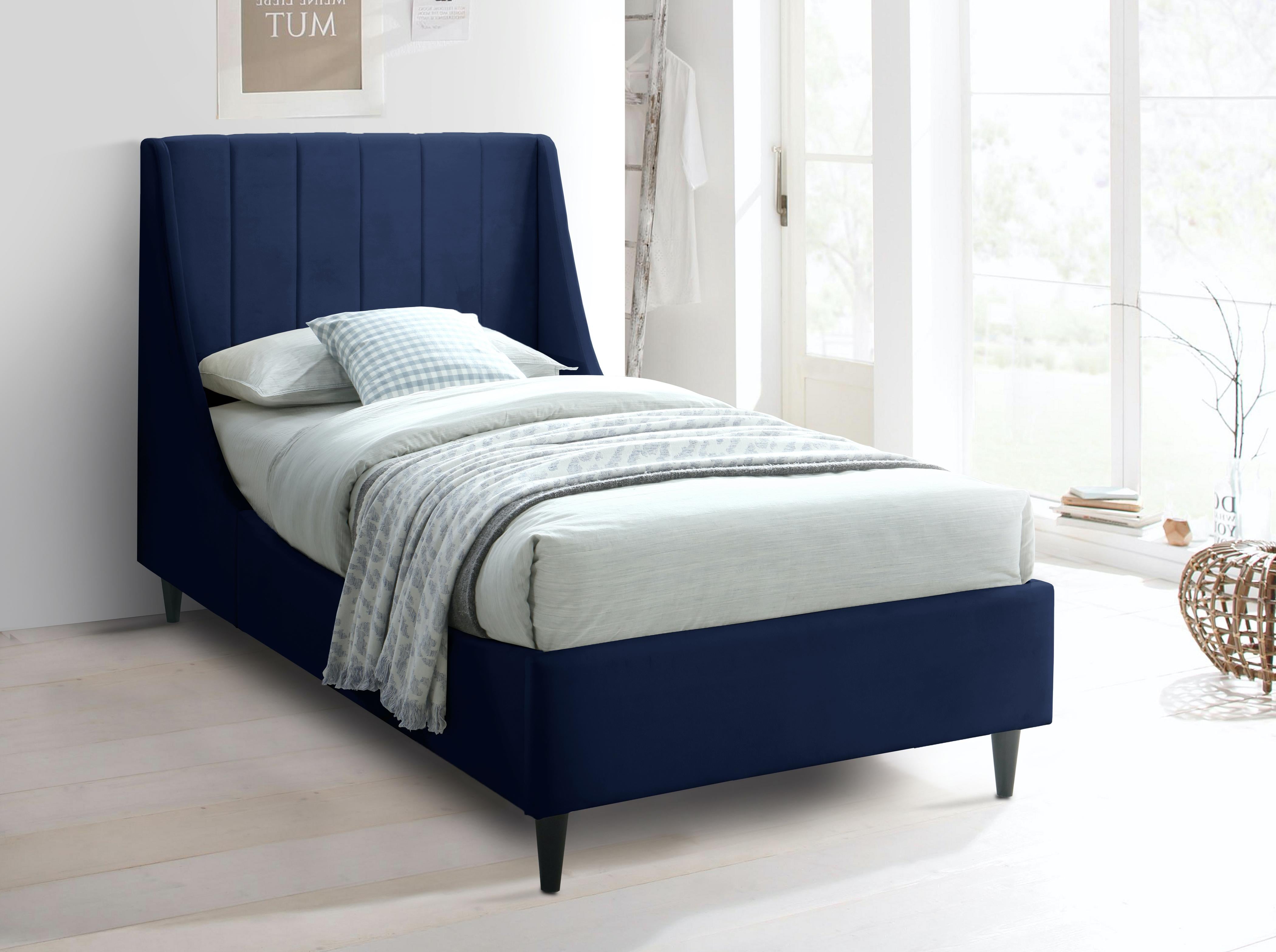 Eva Navy Velvet Twin Bed