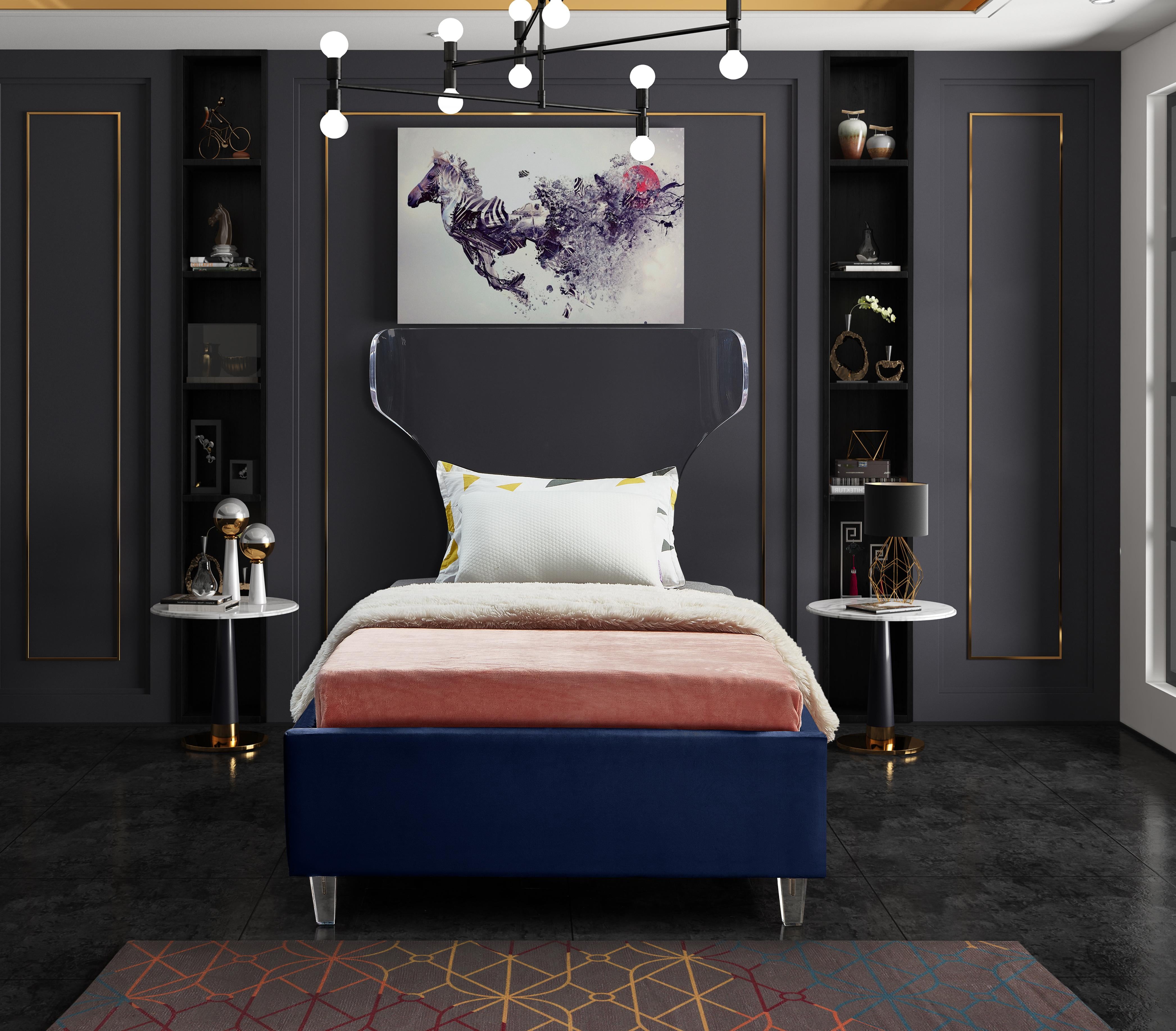 Ghost Navy Velvet Twin Bed