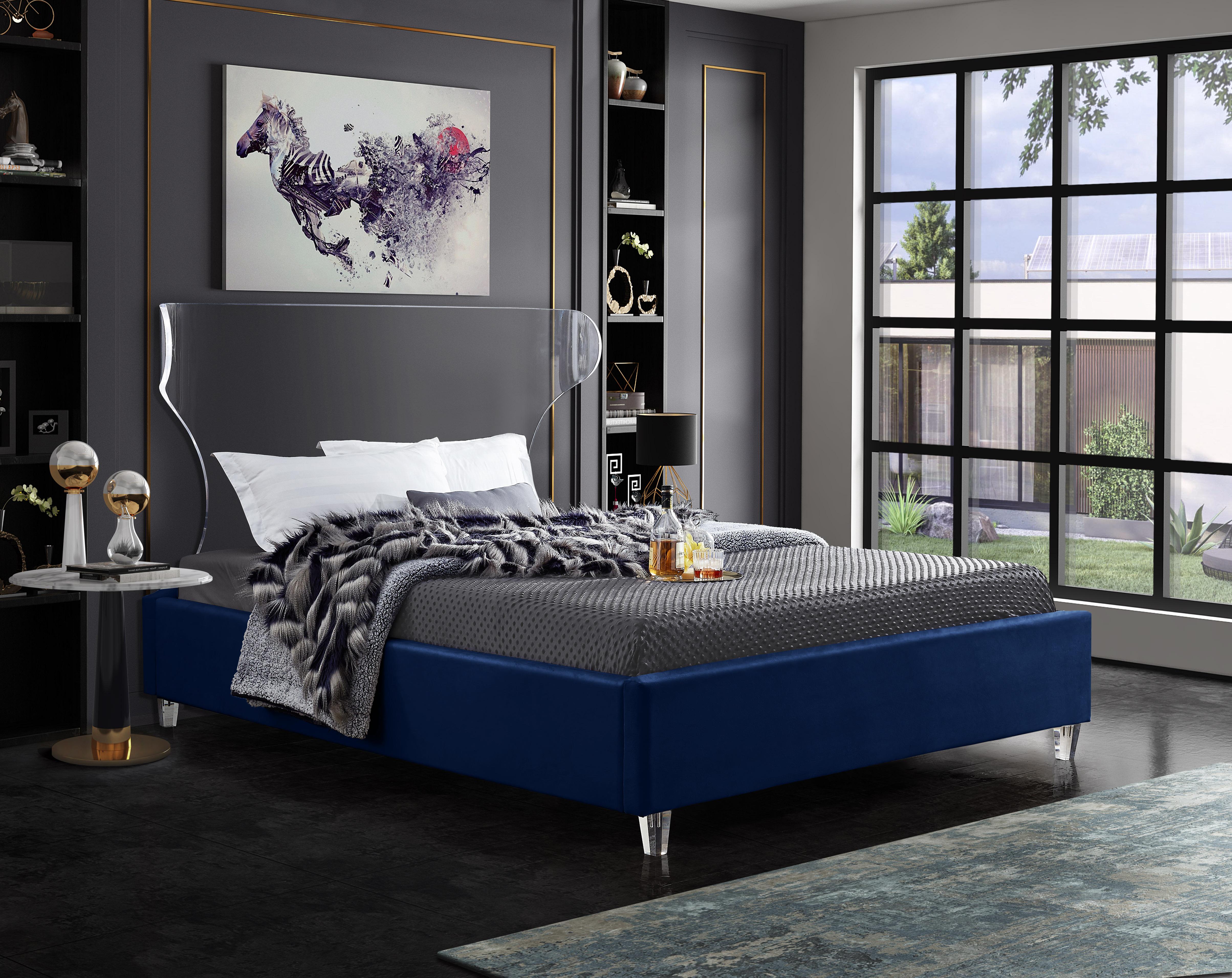 Ghost Navy Velvet Full Bed