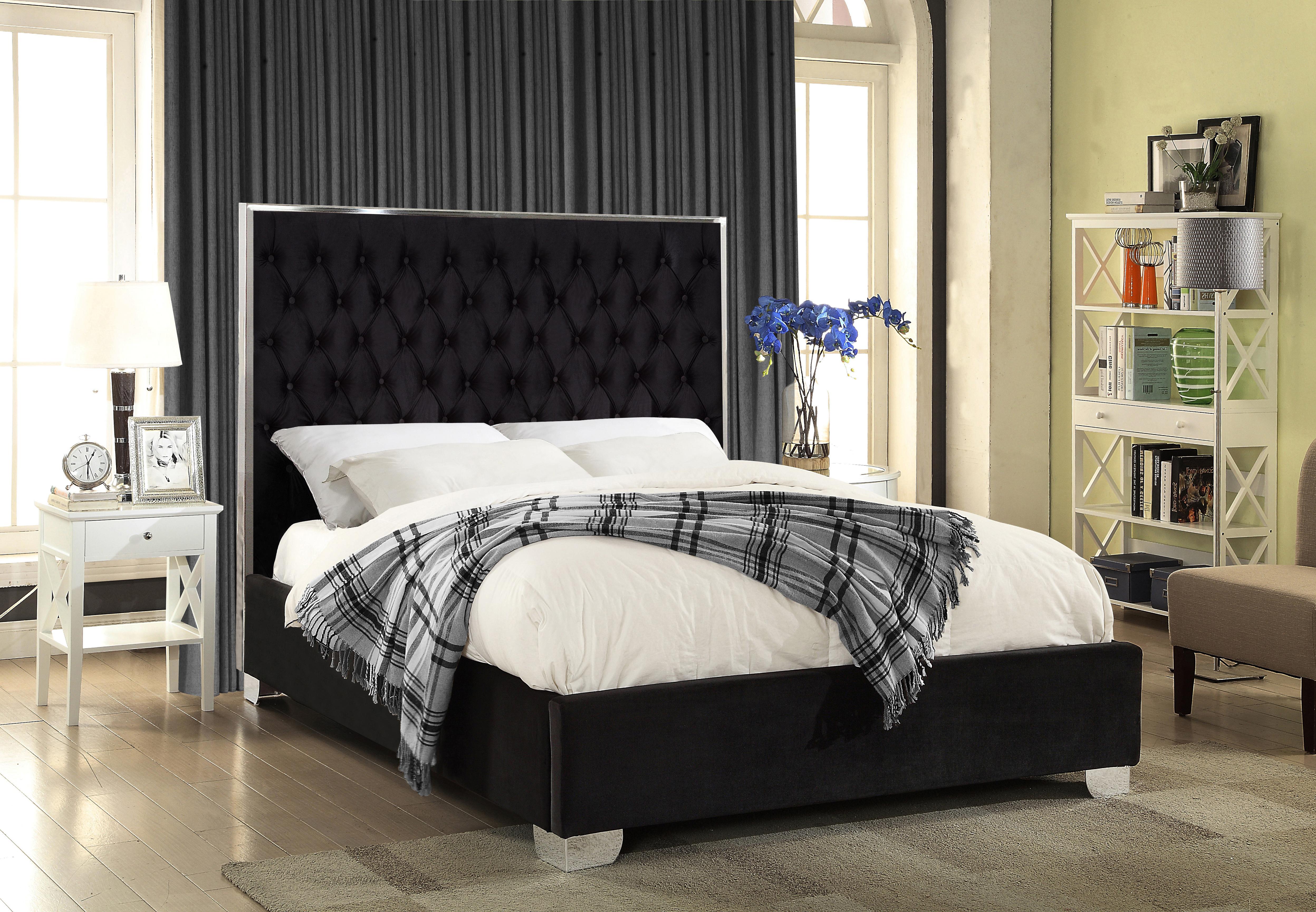 Lexi Black Velvet Queen Bed