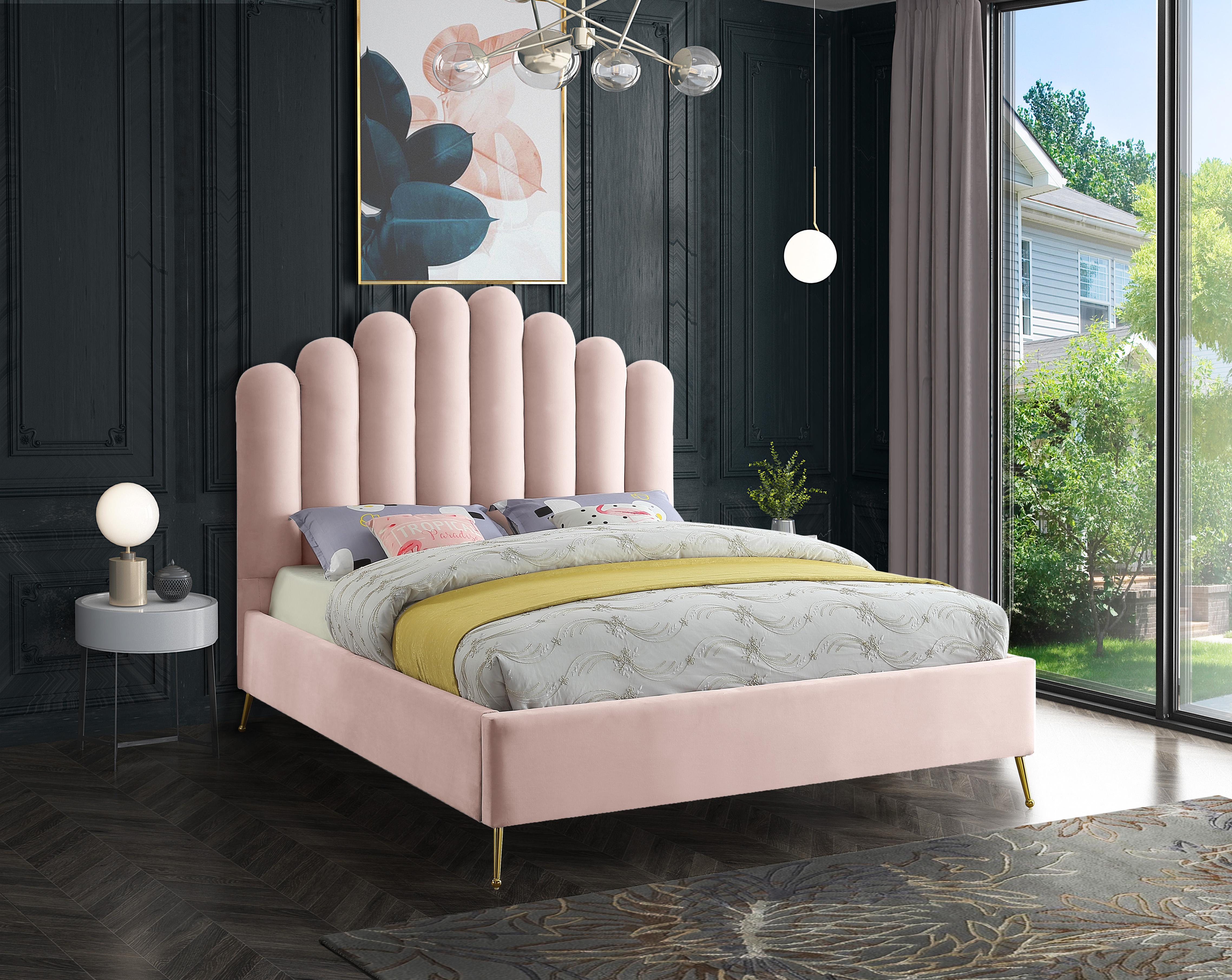 Lily Pink Velvet Queen Bed