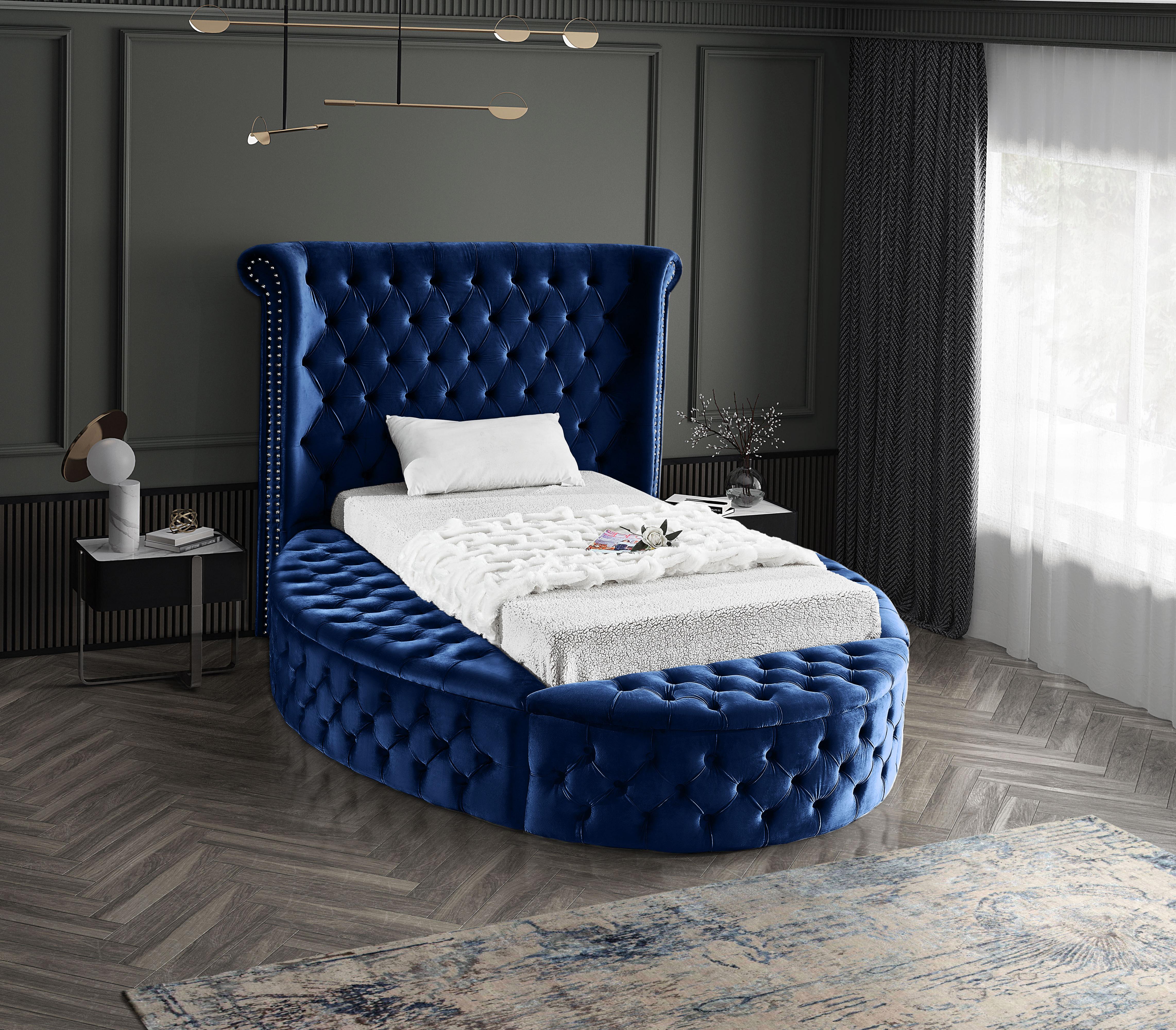 Luxus Navy Velvet Twin Bed (3 Boxes)