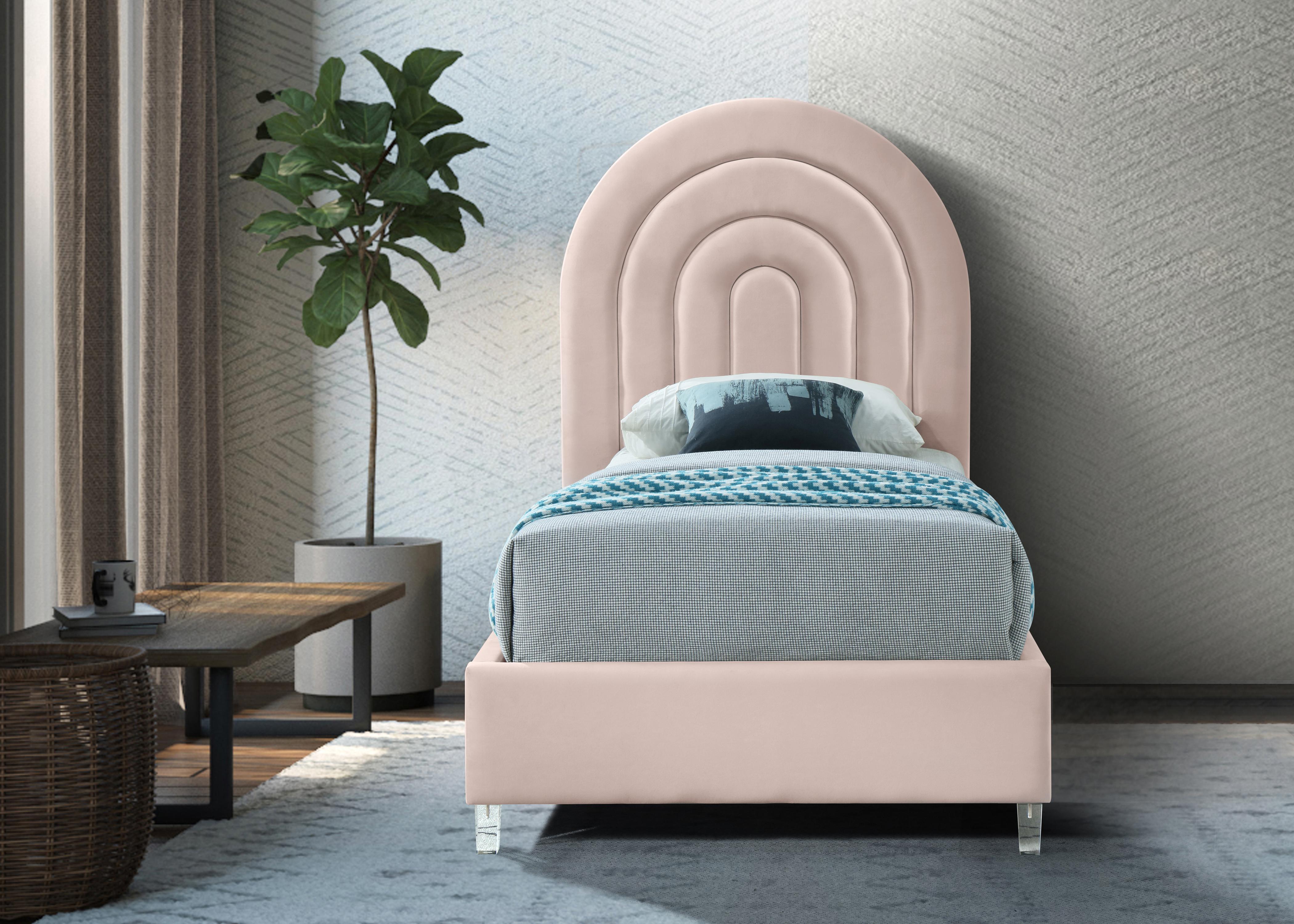 Rainbow Pink Velvet Twin Bed