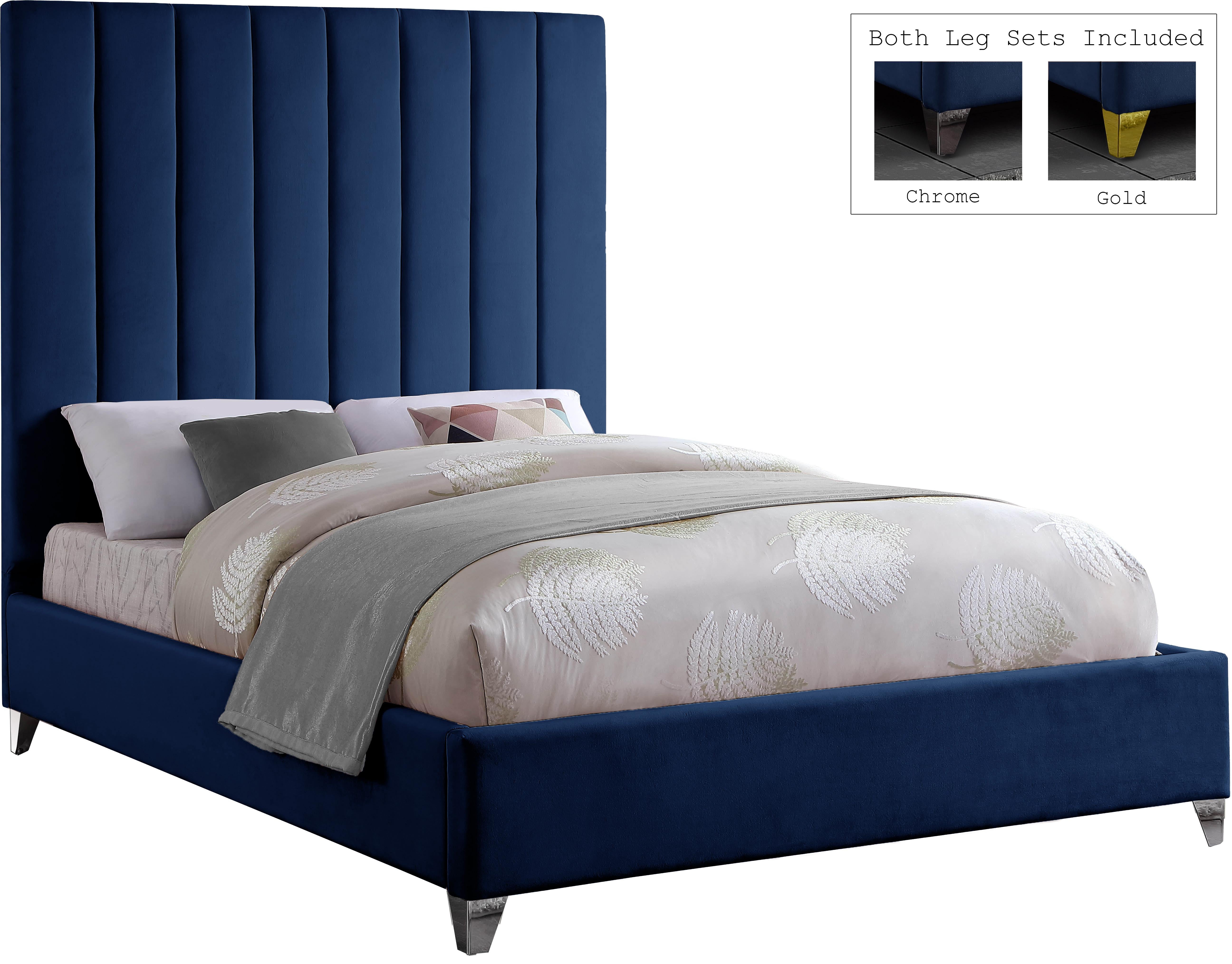 Via Navy Velvet Queen Bed