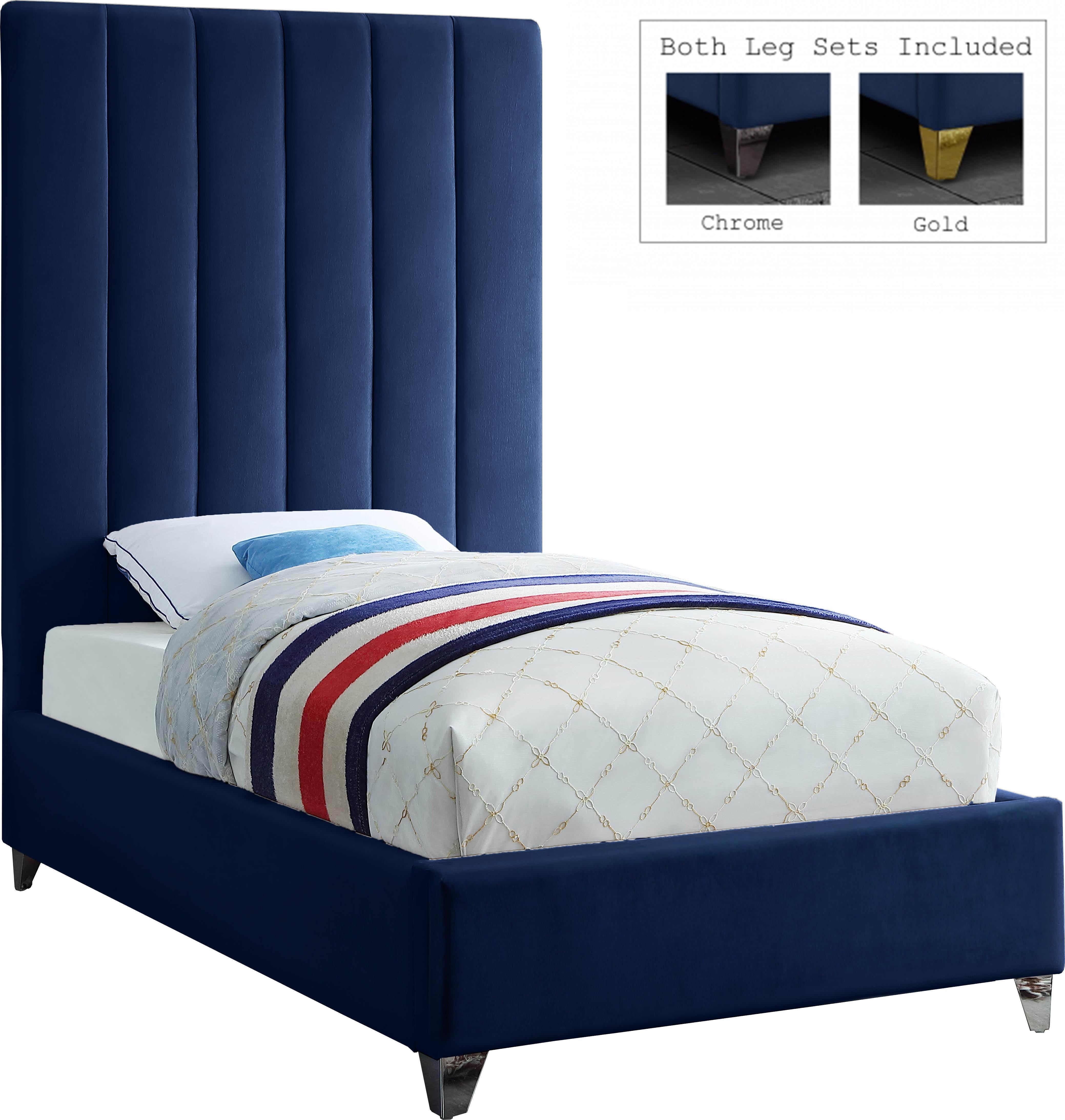 Via Navy Velvet Twin Bed