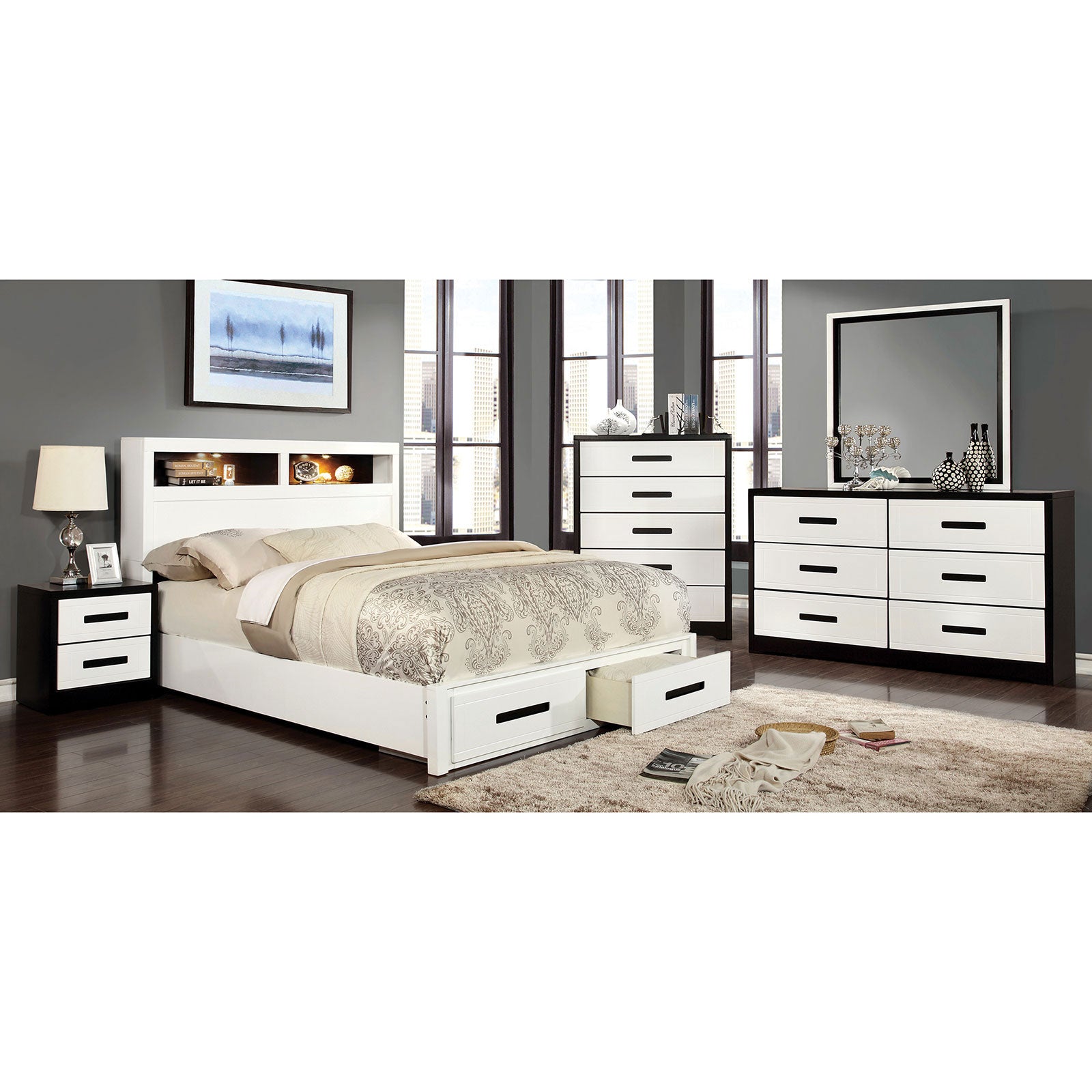 RUTGER White/Black 5 Pc. Queen Bedroom Set w/ Chest image