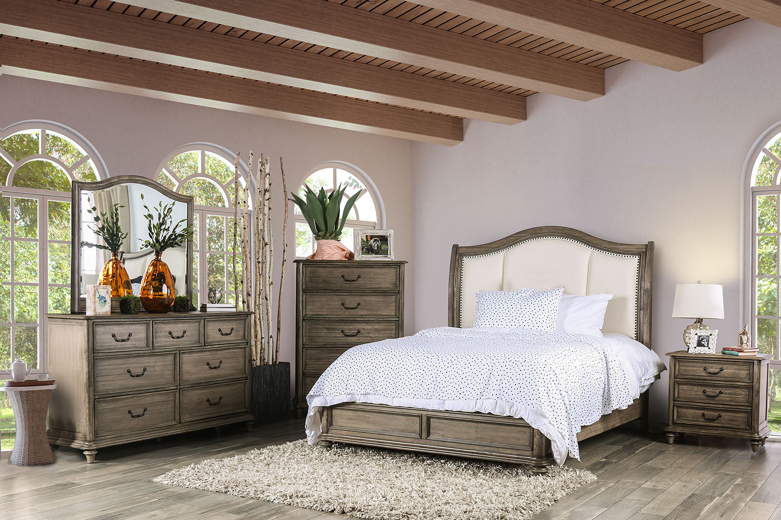 BELGRADE II Rustic Natural Tone/Ivory 5 Pc. Queen Bedroom Set w/ 2NS image