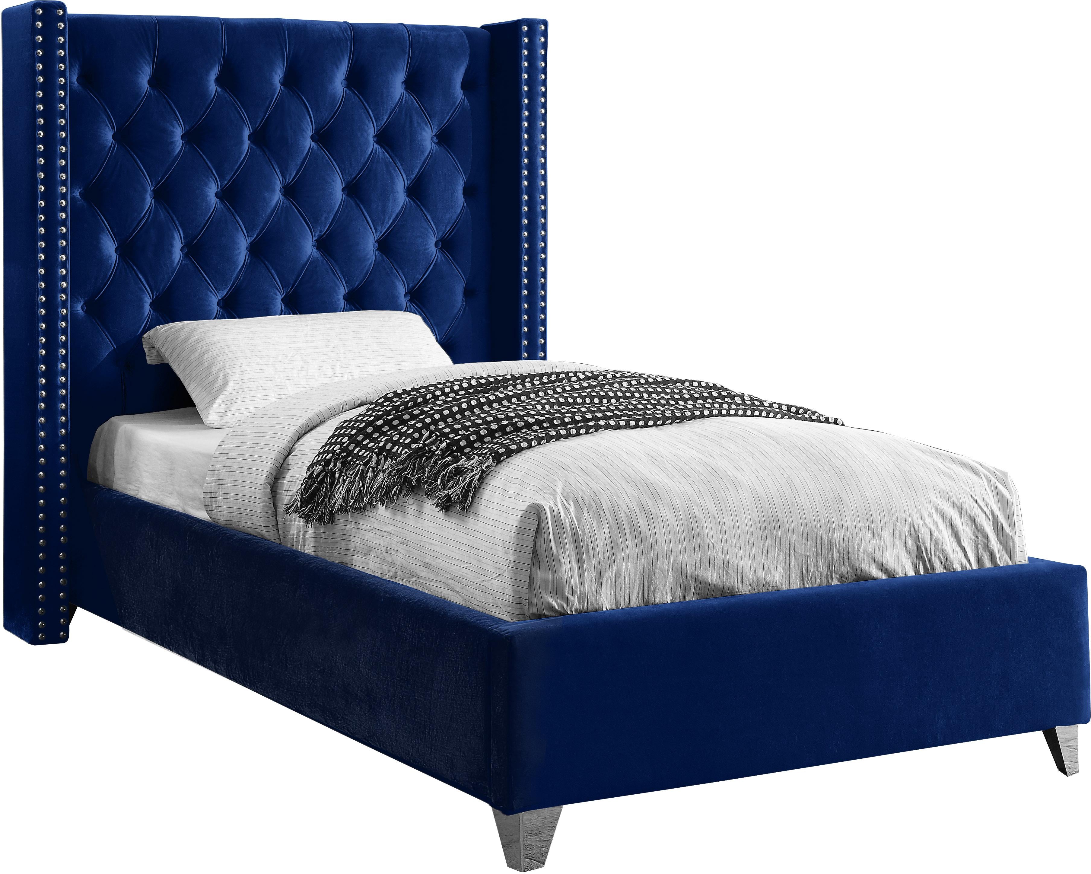 Aiden Navy Velvet Twin Bed image